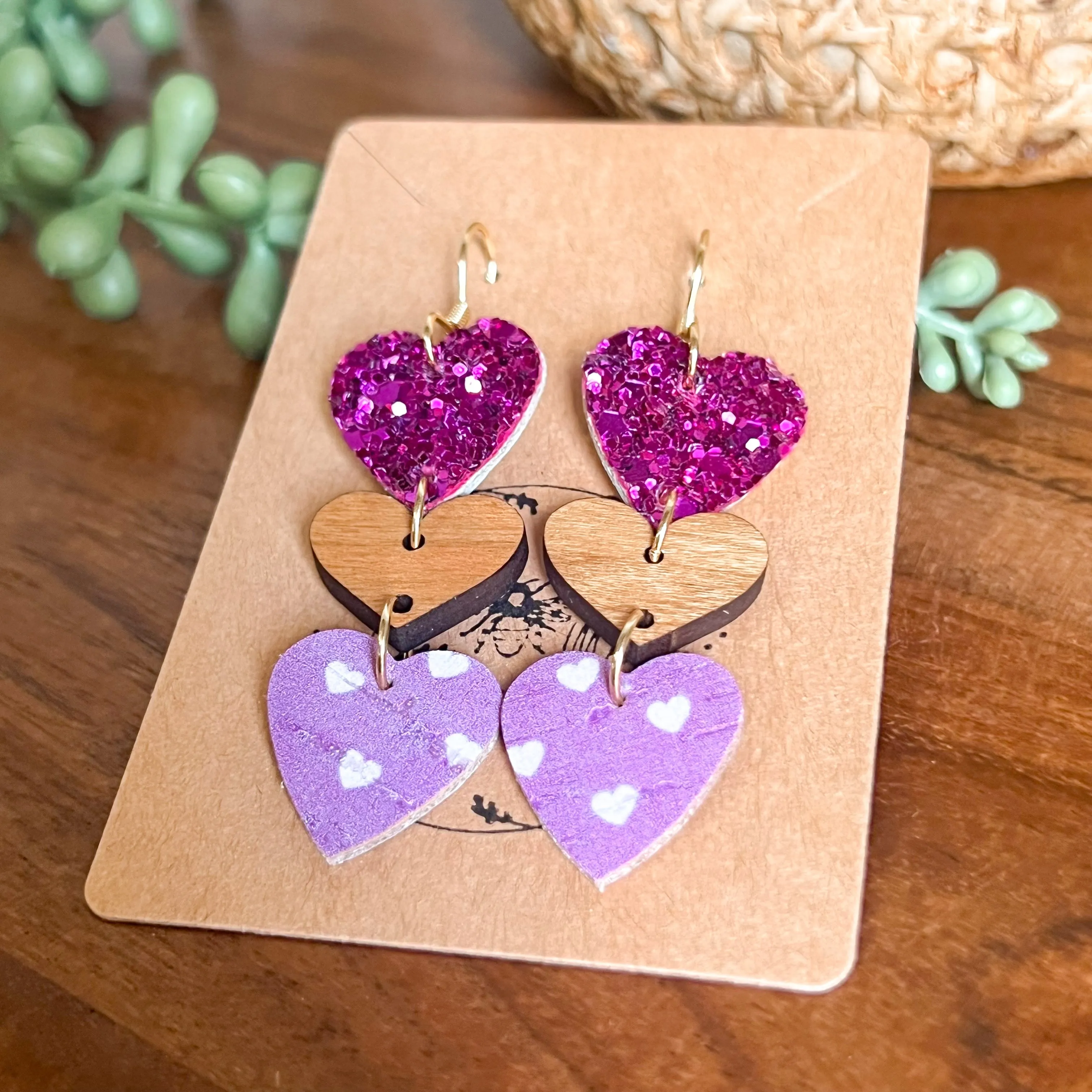 Avery Leather & Wood Heart Drop Earrings sold by Roxie’s Picks