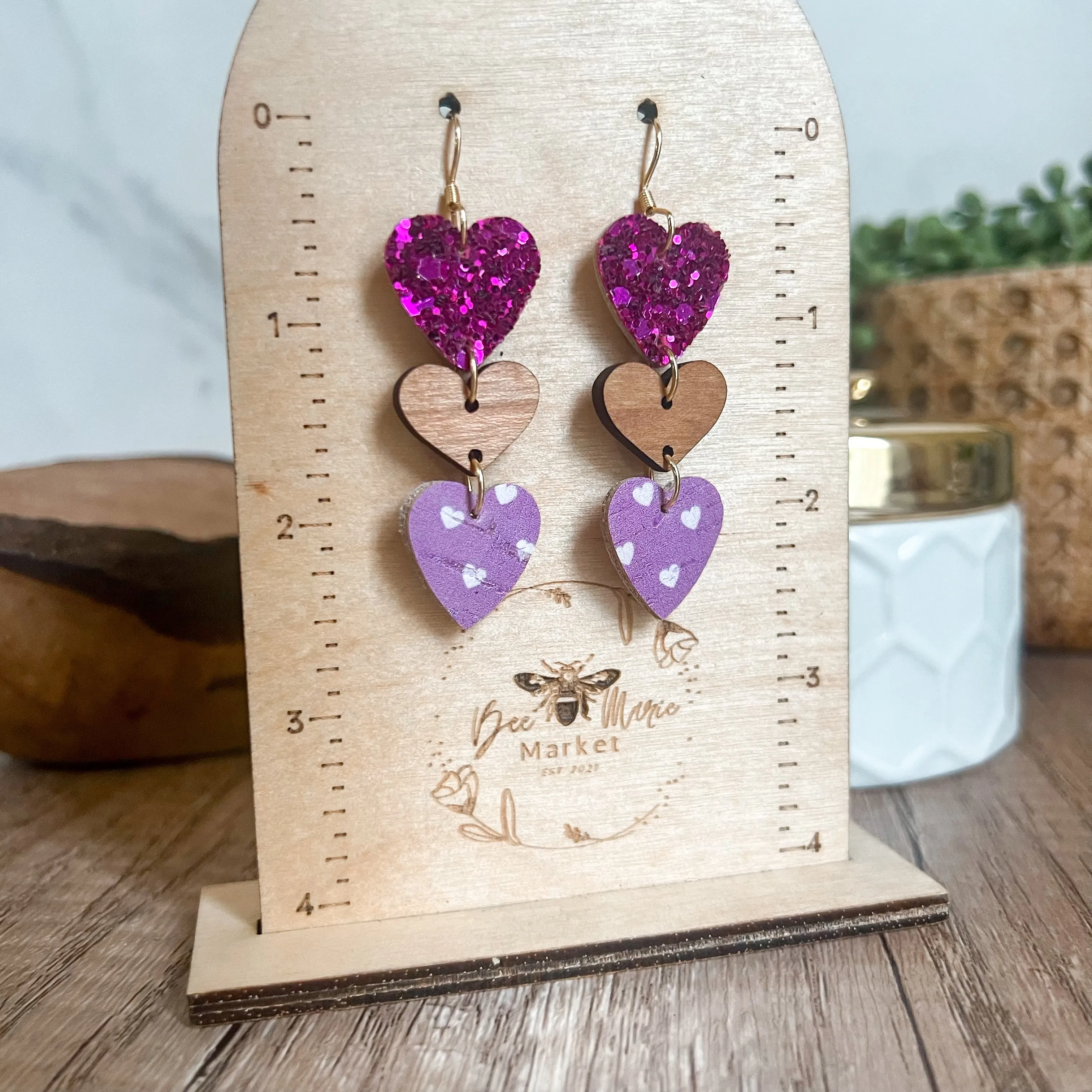 Avery Leather & Wood Heart Drop Earrings sold by Roxie’s Picks product image thumbnail 4