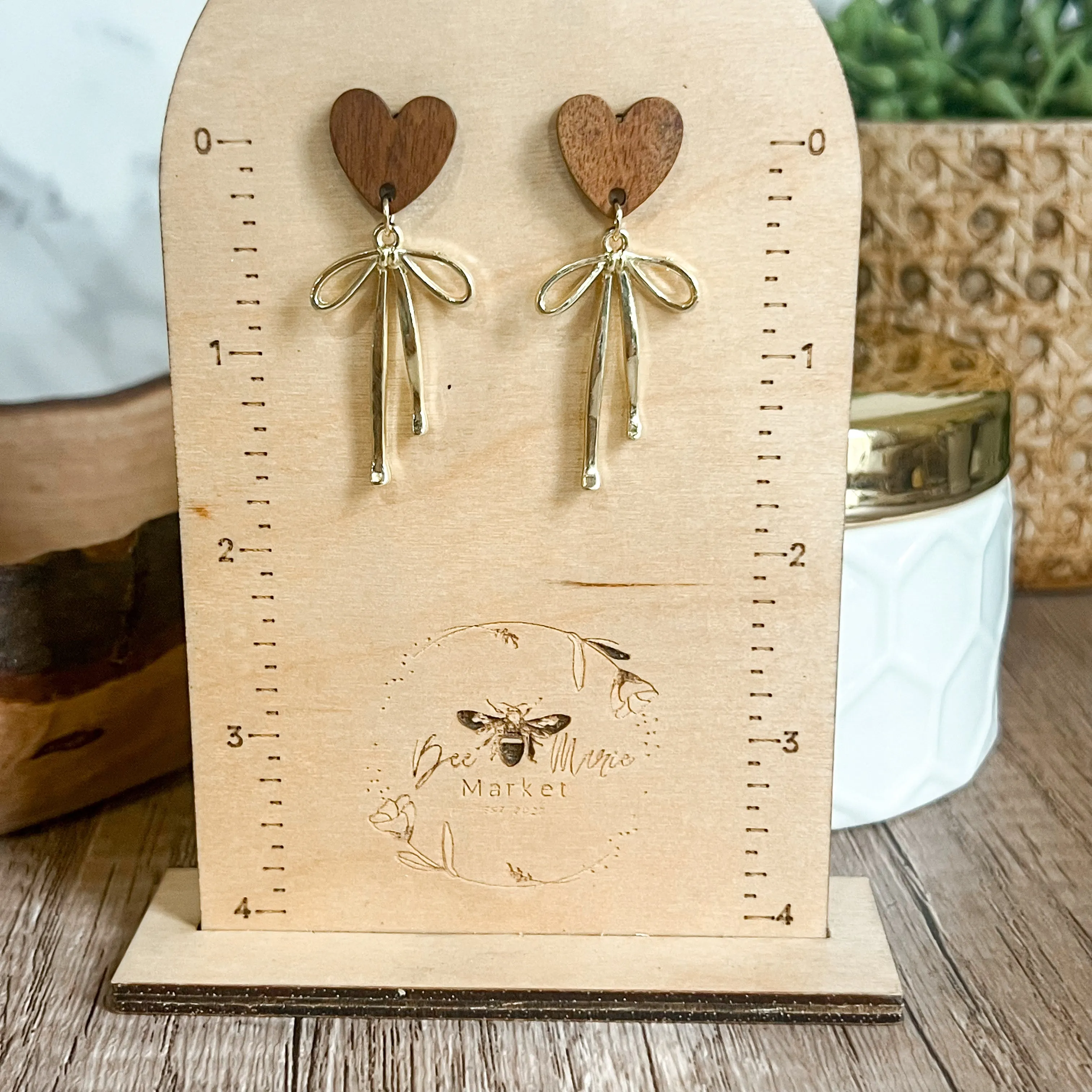 Dana Gold Bow Wood Heart Earrings sold by Roxie’s Picks product image thumbnail 4