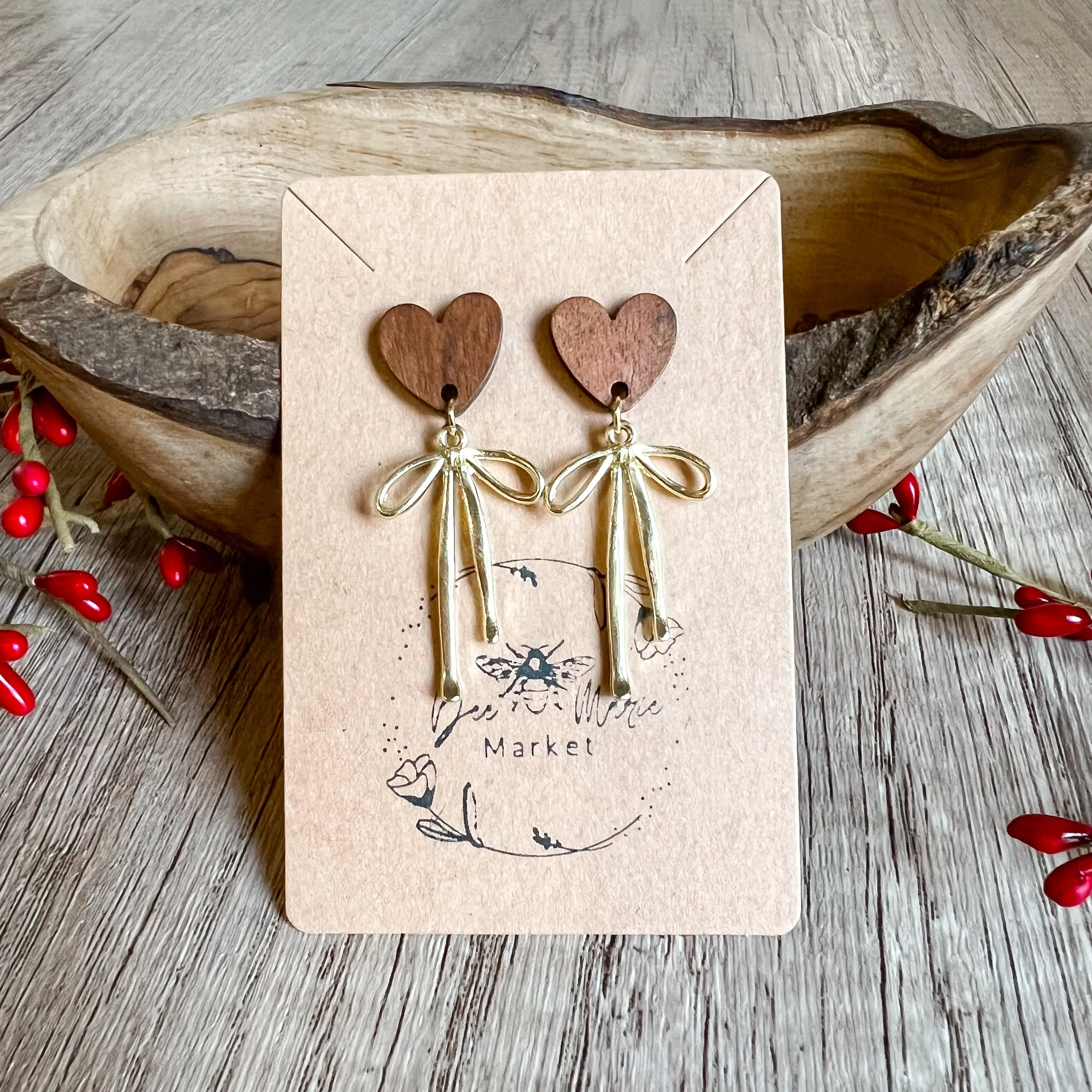 Dana Gold Bow Wood Heart Earrings sold by Roxie’s Picks product image thumbnail 3