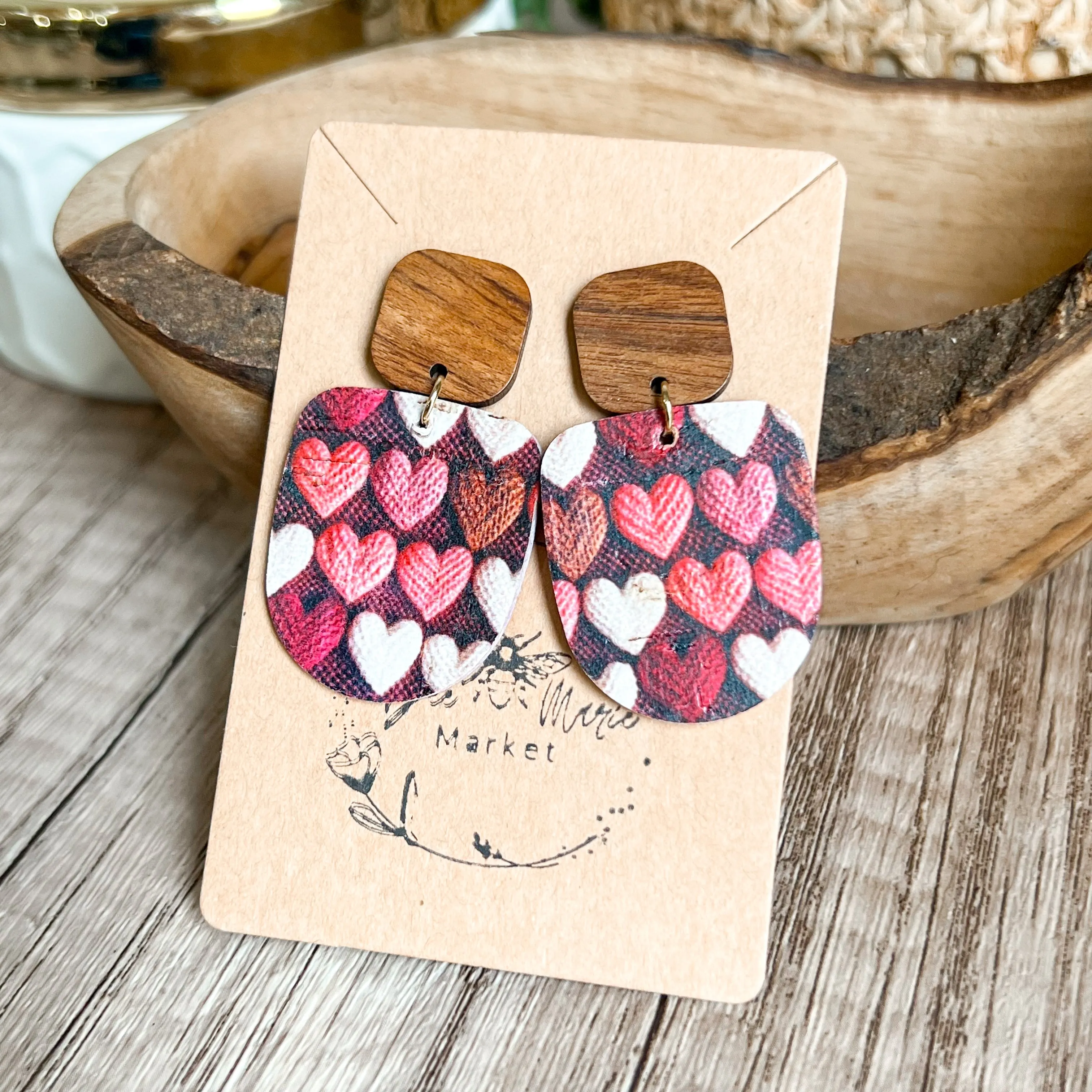 Harriett Leather & Wood Heart Drop Earrings sold by Roxie’s Picks product image thumbnail 3