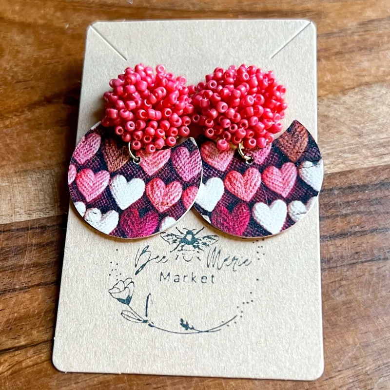 Beaded Pom Pom Heart Earrings sold by Roxie’s Picks