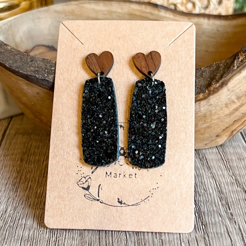 Amanda Black Bar Heart Earrings sold by Roxie’s Picks