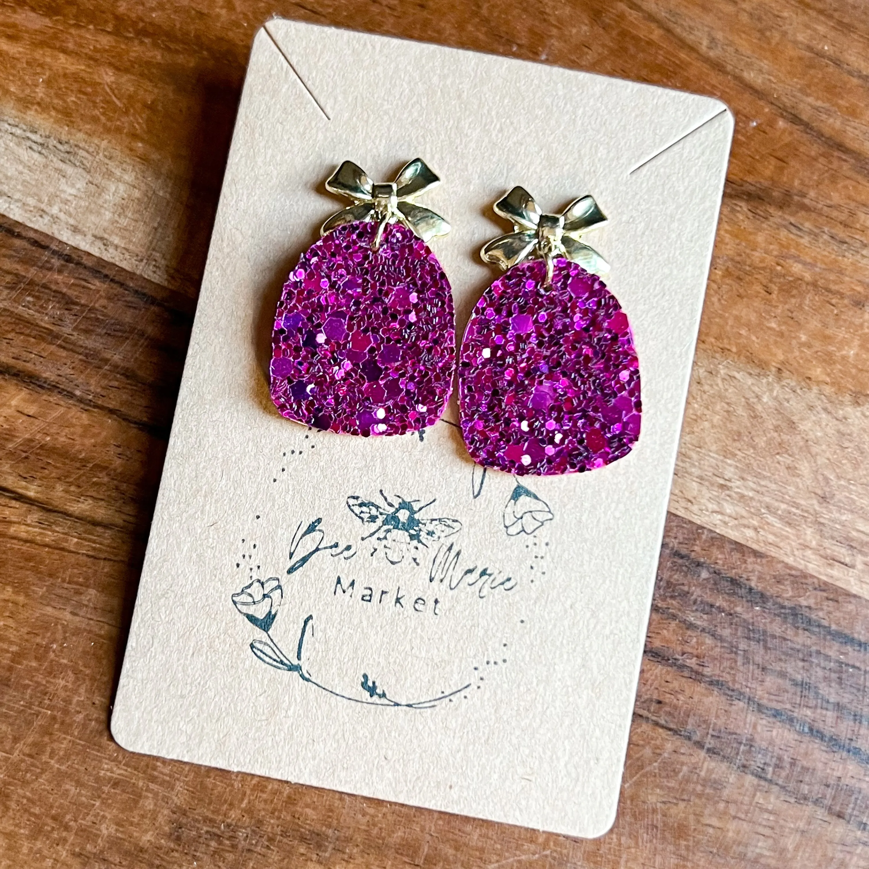 Jessie Raspberry Glitter Arch Bow Earrings sold by Roxie’s Picks product image thumbnail 2