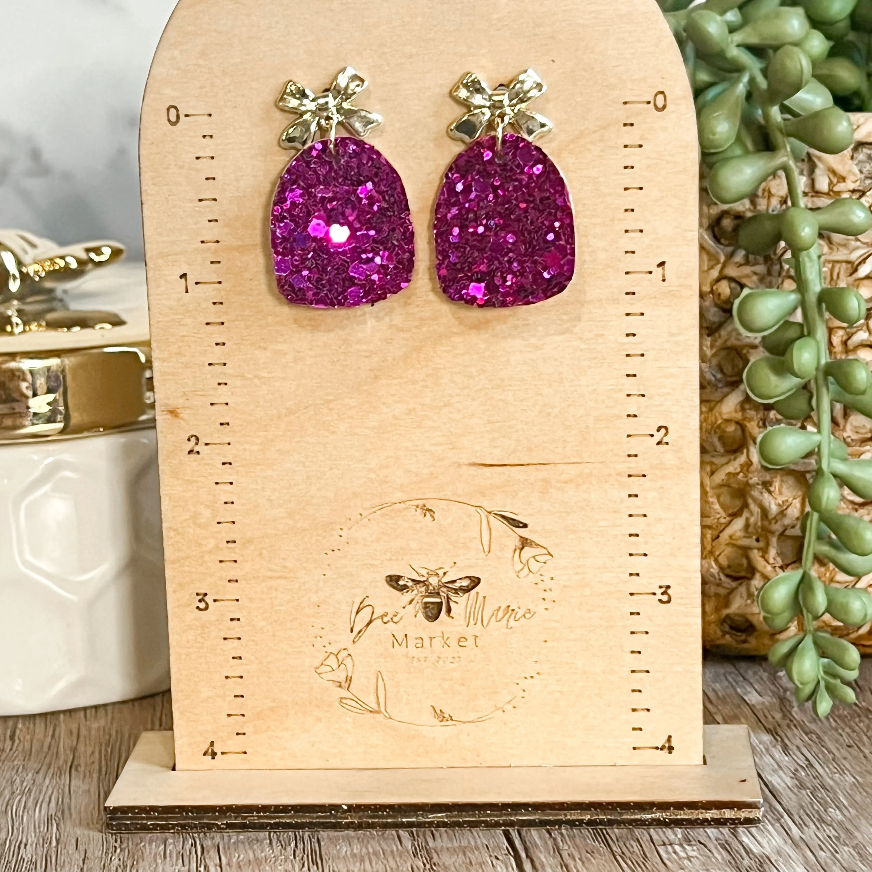 Jessie Raspberry Glitter Arch Bow Earrings sold by Roxie’s Picks product image thumbnail 4