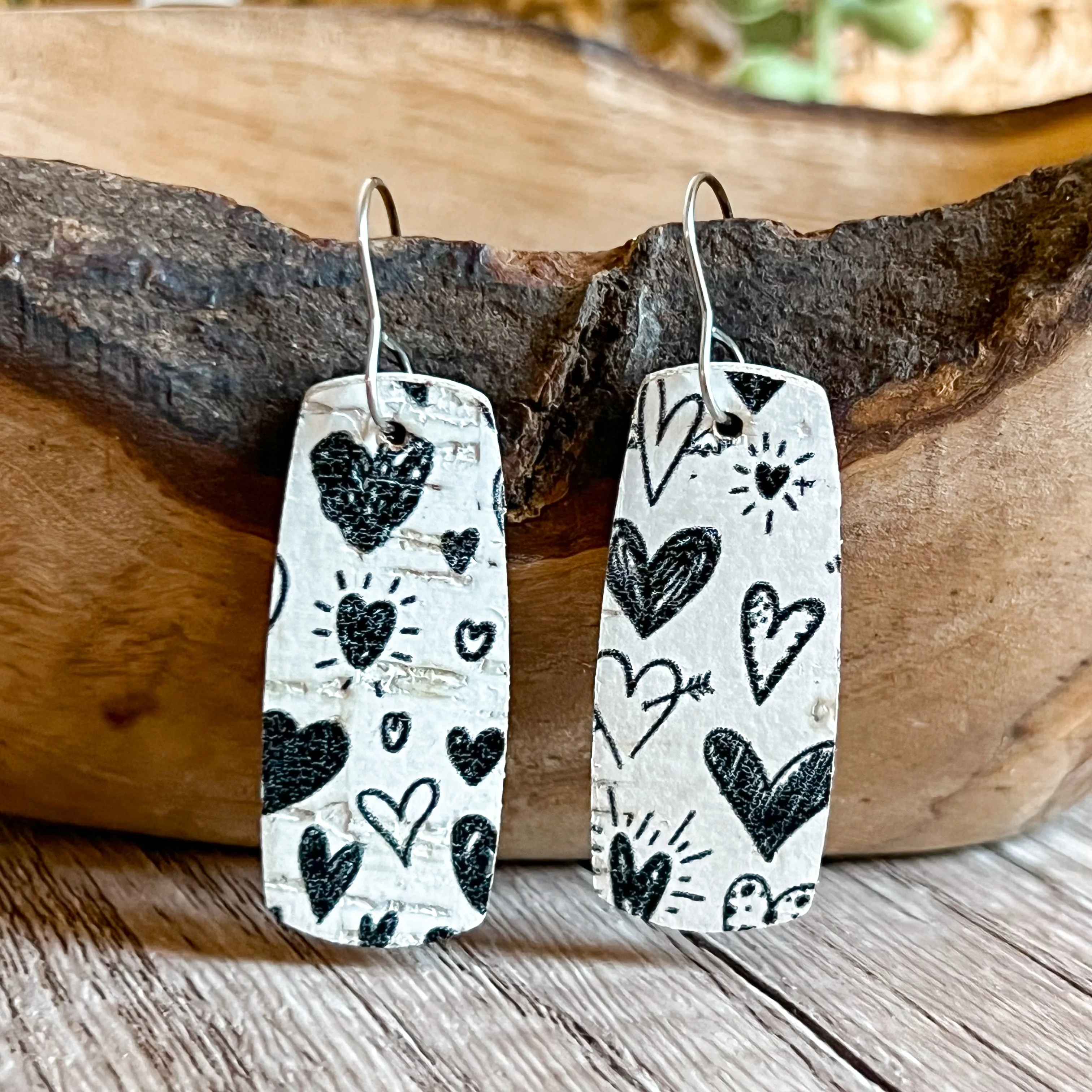 Amanda Black & White Heart Bar Earrings sold by Roxie’s Picks