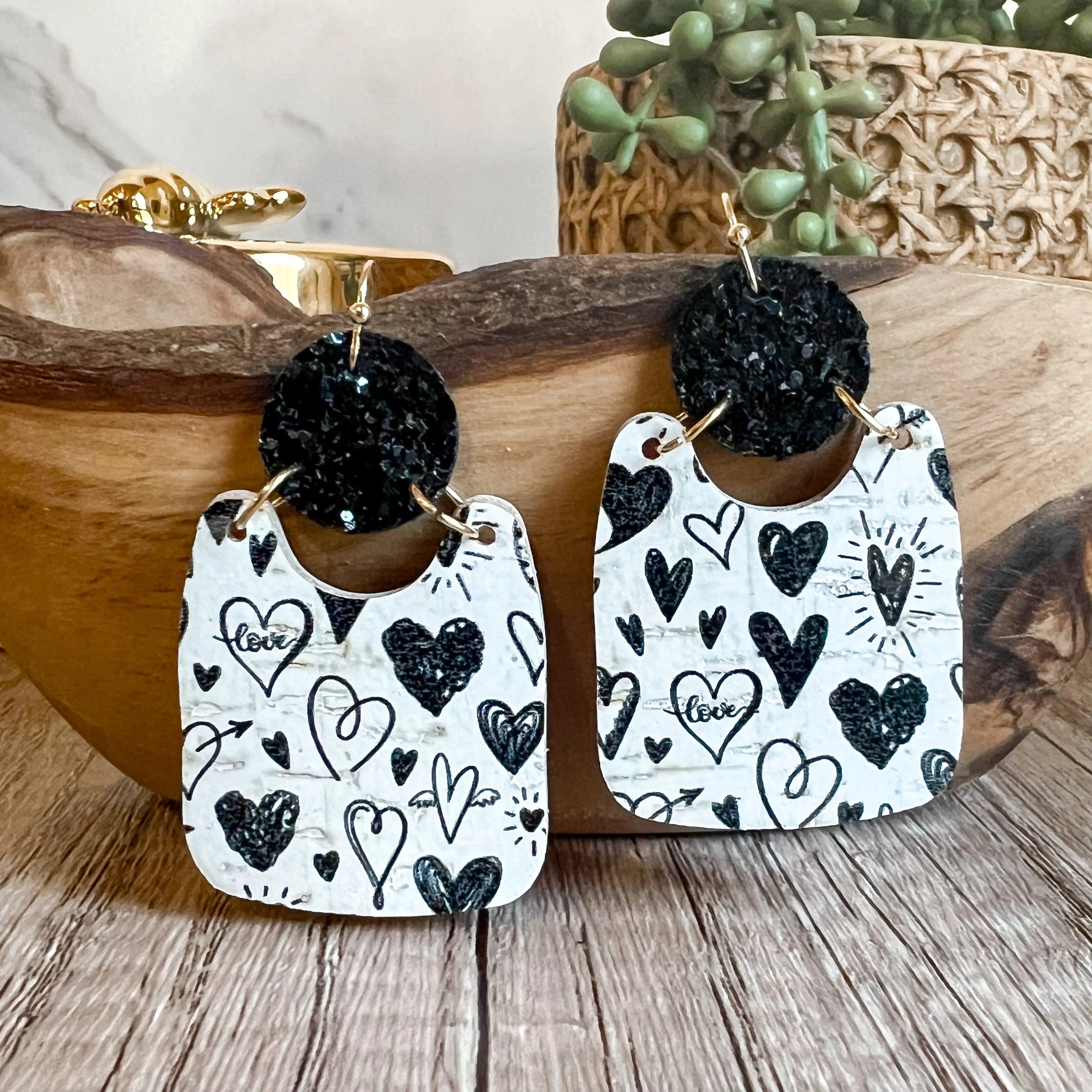 Amanda Black & White Heart Glitter Earrings sold by Roxie’s Picks