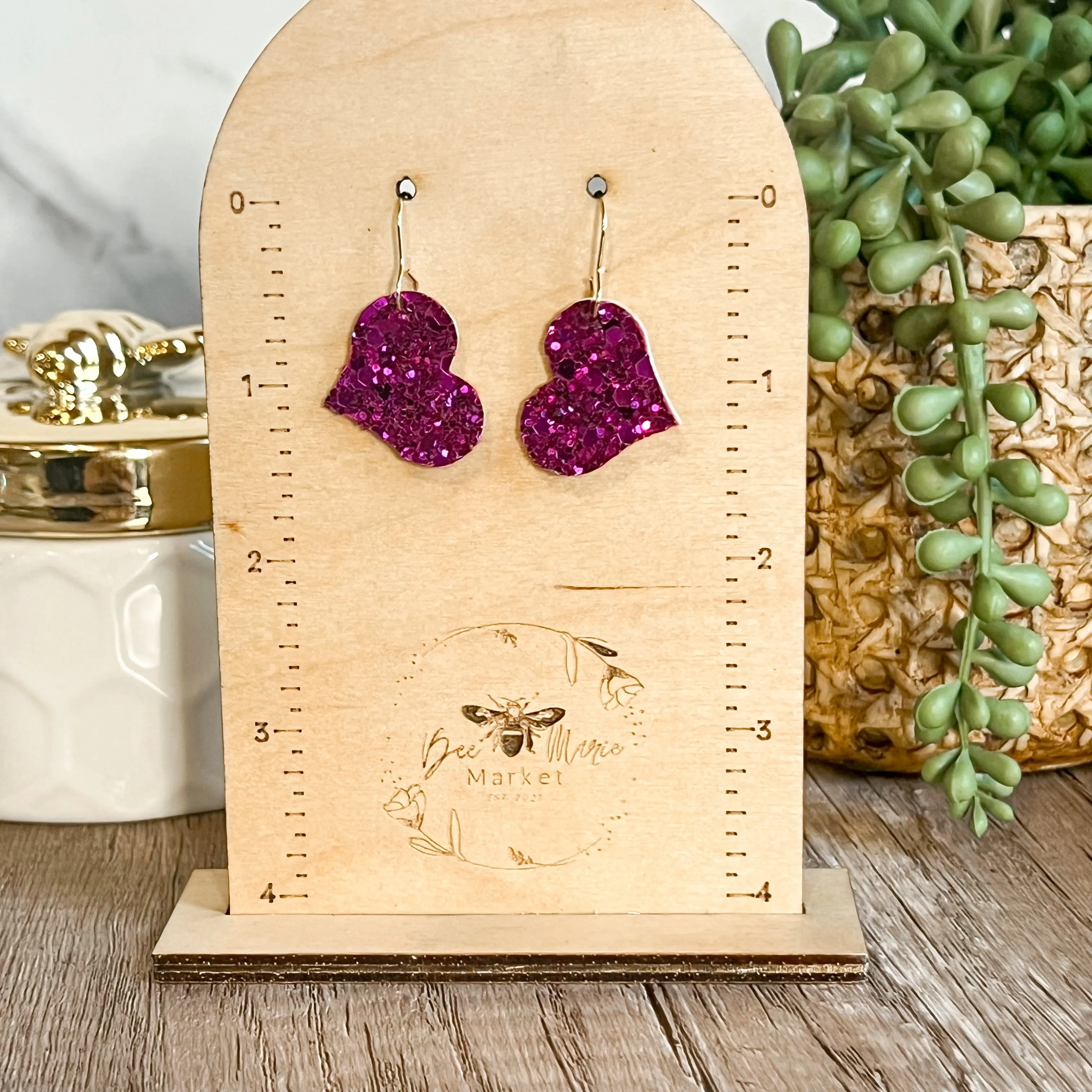 Riley Raspberry Glitter Heart Earrings sold by Roxie’s Picks product image thumbnail 3