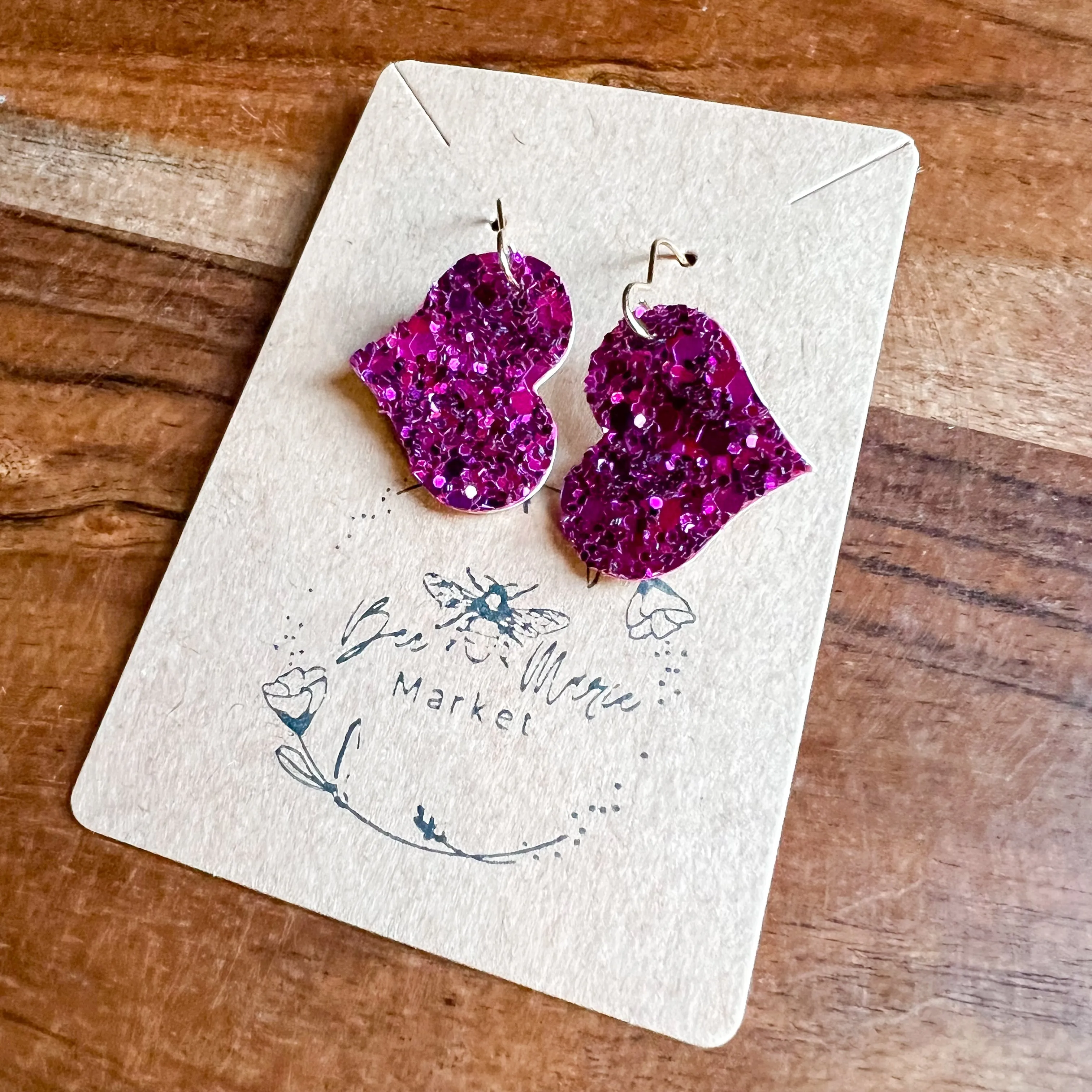 Riley Raspberry Glitter Heart Earrings sold by Roxie’s Picks product image thumbnail 2
