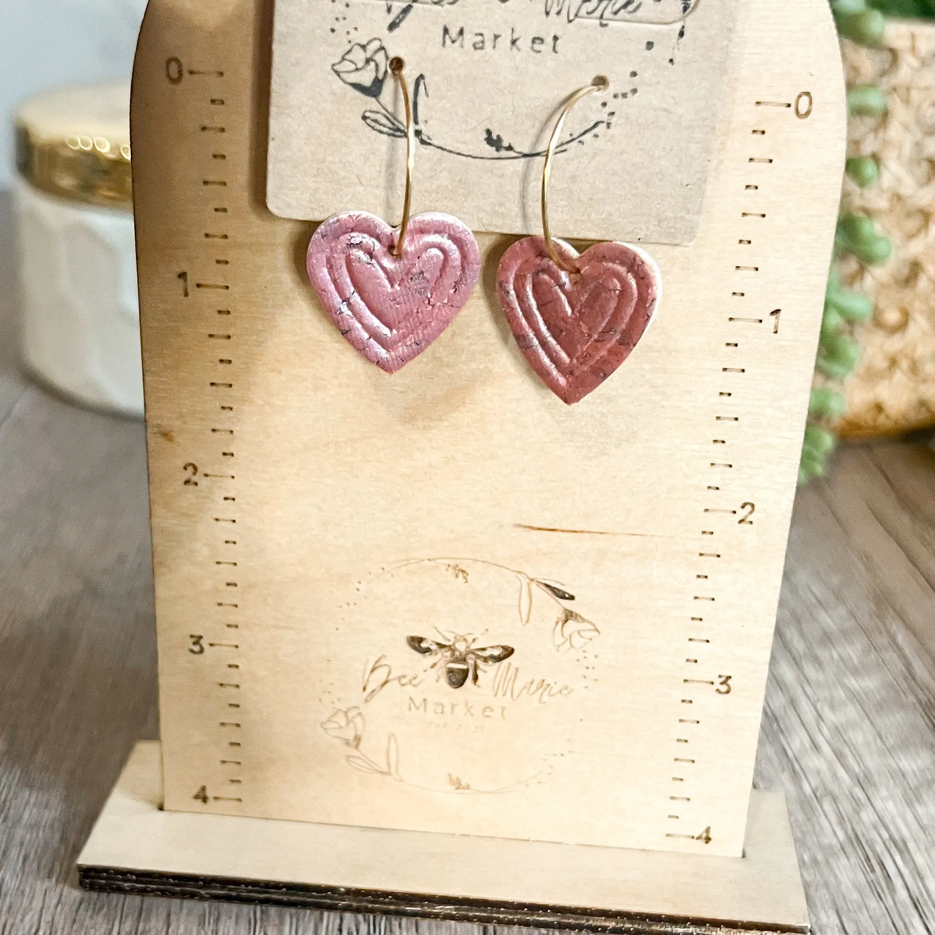 Karla Pearlized Embossed Heart Hoop Earrings sold by Roxie’s Picks product image thumbnail 4