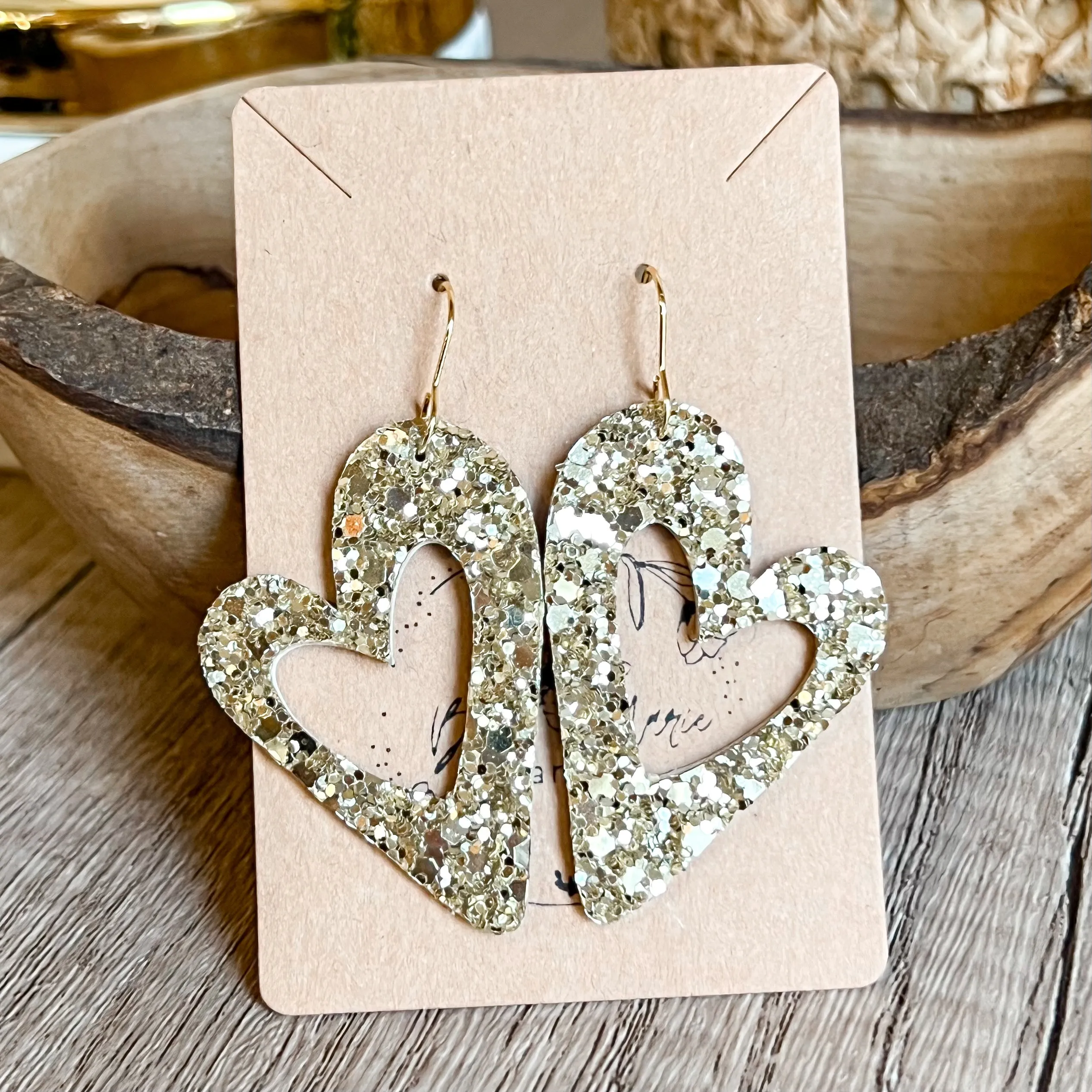 Holly Gold Glitter Open Heart Earrings sold by Roxie’s Picks product image thumbnail 2