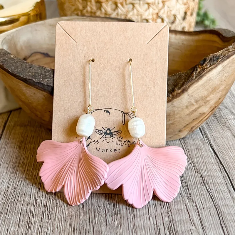 Brittney Blush Leaf Pearl Drop Earrings sold by Roxie’s Picks
