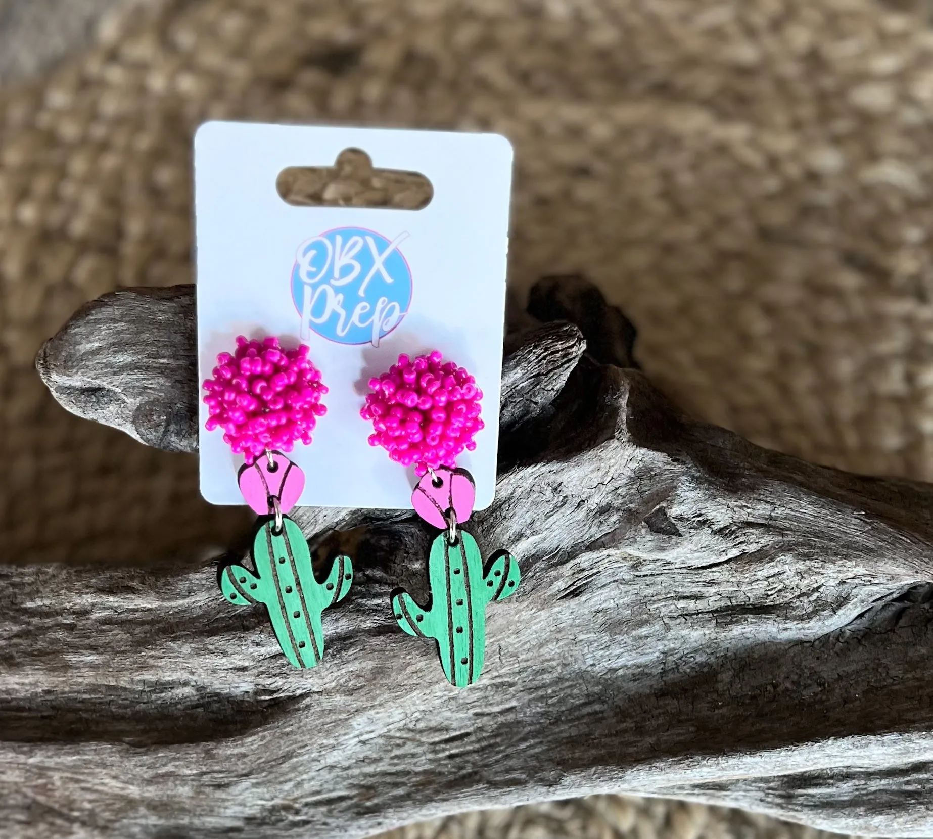 Handmade Hand-Painted Cactus Earrings – Southwestern Charm with a Pop of Pink! ?✨ sold by Roxie’s Picks