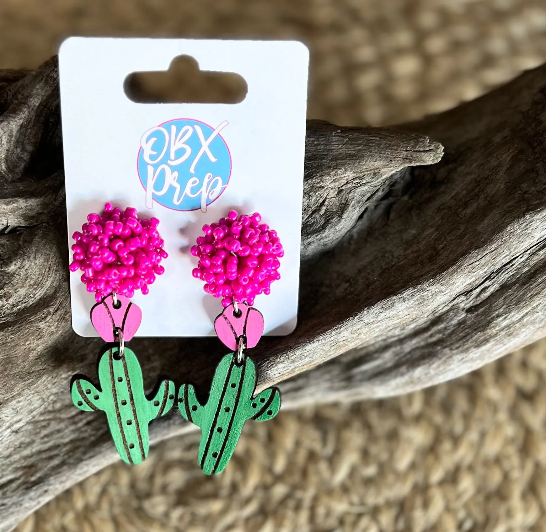 Handmade Hand-Painted Cactus Earrings – Southwestern Charm with a Pop of Pink! ?✨ sold by Roxie’s Picks product image thumbnail 2