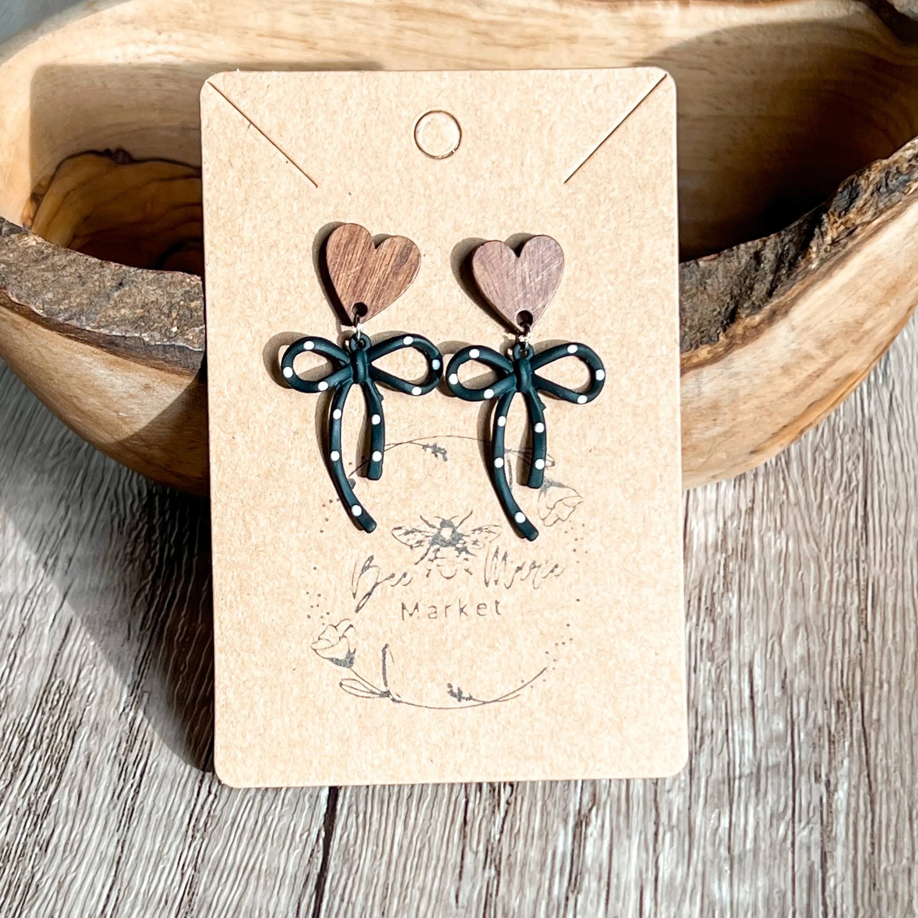 Darla Black & White Polka Dot Heart Earrings sold by Roxie’s Picks