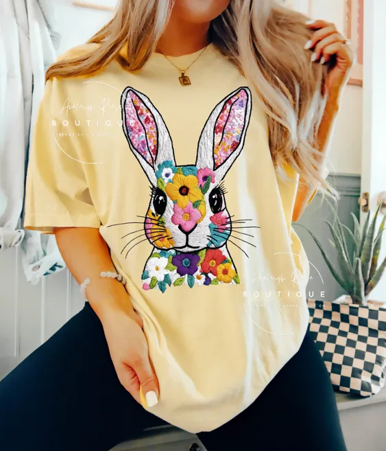 Faux Embroidered Bunny Tees sold by Roxie’s Picks