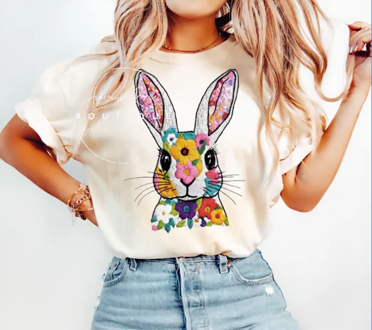 Faux Embroidered Bunny Tees sold by Roxie’s Picks product image thumbnail 2