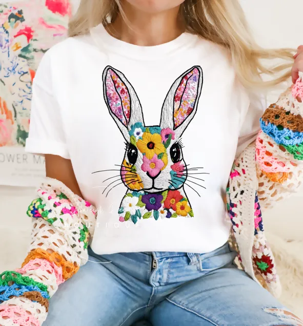 Faux Embroidered Bunny Tees sold by Roxie’s Picks product image thumbnail 3