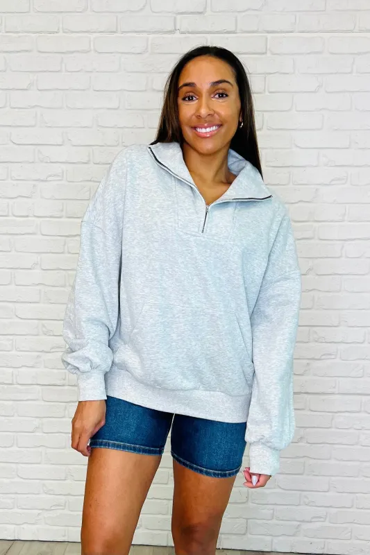 Bonbon Delight Half Zip Pullover in Grey sold by Roxie’s Picks