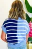 Sky Blue Stripe Colorblock Quarter Zip Collar Sweater Vest sold by Roxie’s Picks