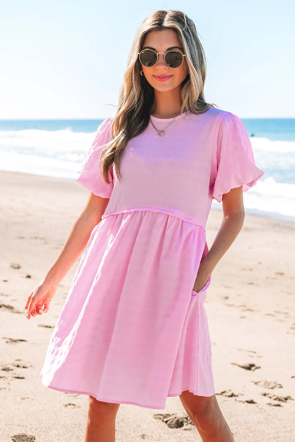 Bonbon Textured Bubble Sleeve High Waist Mini Dress sold by Roxie’s Picks product image thumbnail 3