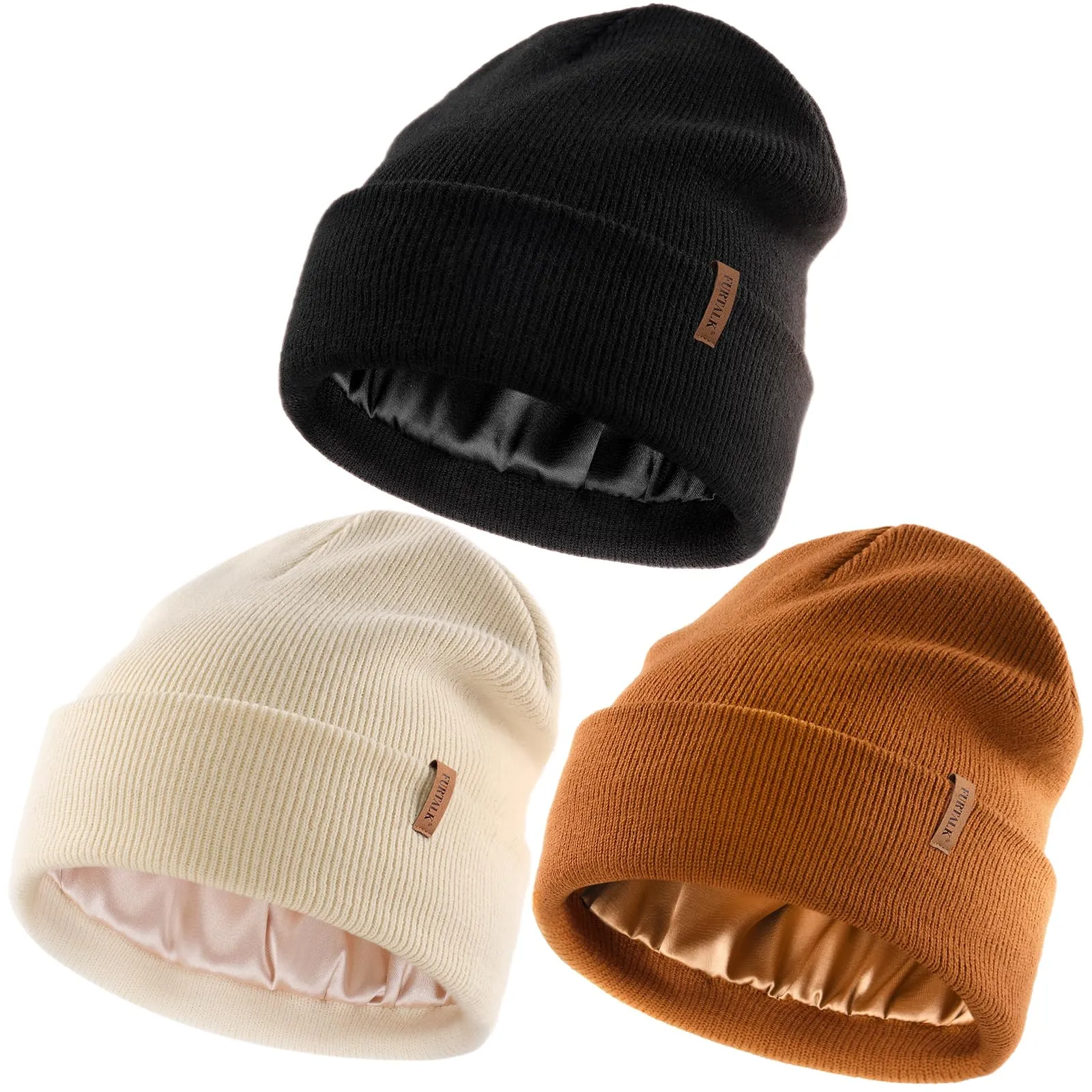 FURTALK Womens Winter Warm Satin Lined Beanie Hats Silk Lining Unisex Knit Slouchy Caps sold by Roxie’s Picks