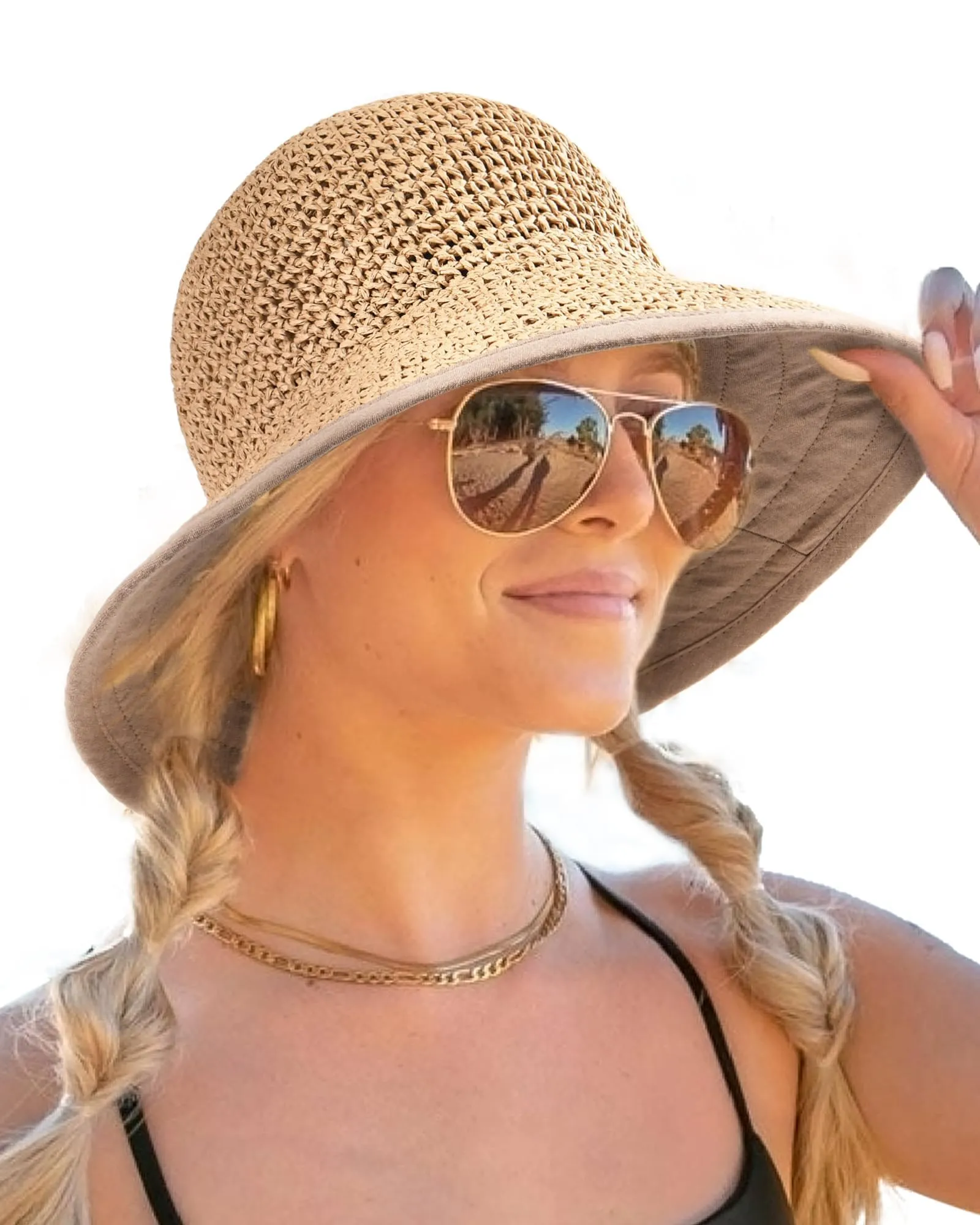 FURTALK Summer Straw Beach Sun Hats for Women UPF 50 Floppy Wide Brim Travel Bucket Hat Foldable Packable sold by Roxie’s Picks