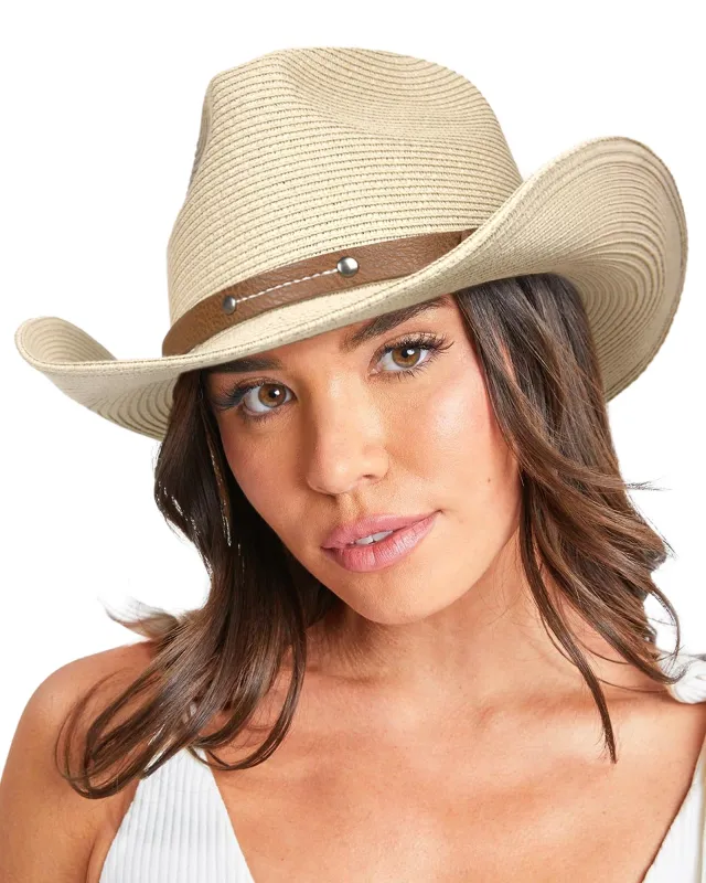 FURTALK Straw Cowboy Sun Hats for Women Men Western Cowgirl Hats with Wind Lanyard UPF 80+ Beach Hat sold by Roxie’s Picks