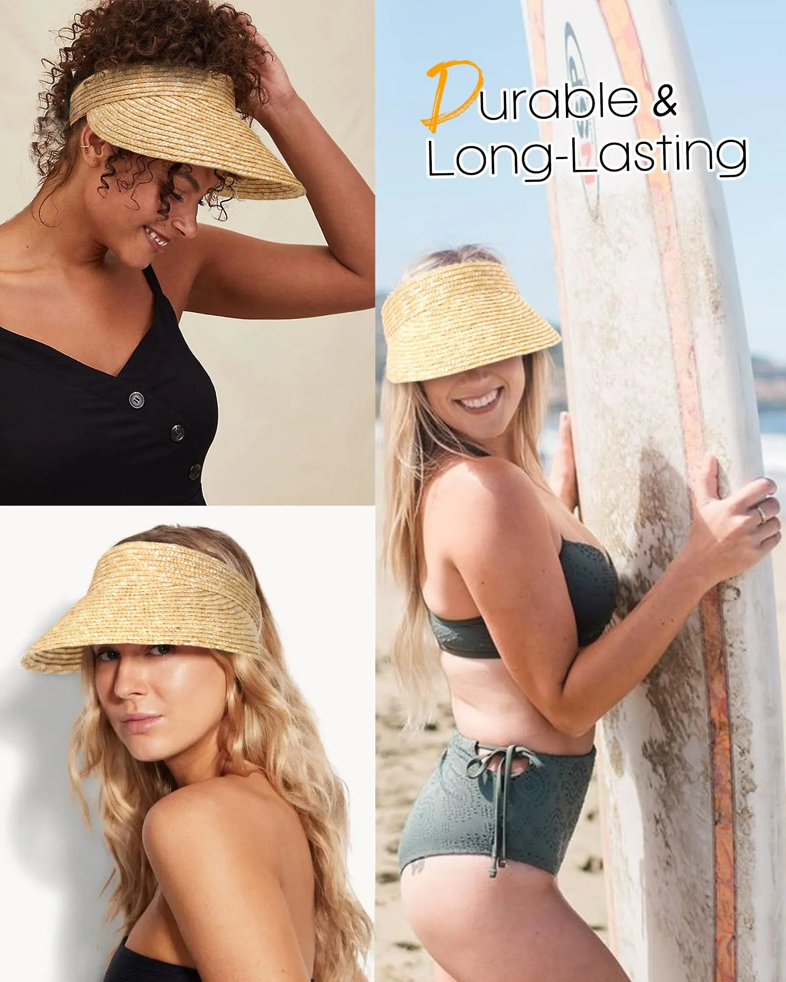 FURTALK Womens Straw Sun Visor Hats Wide Brim UV Protection Summer Beach Hat Roll Up Ponytail Travel Sun Hat sold by Roxie’s Picks product image thumbnail 5