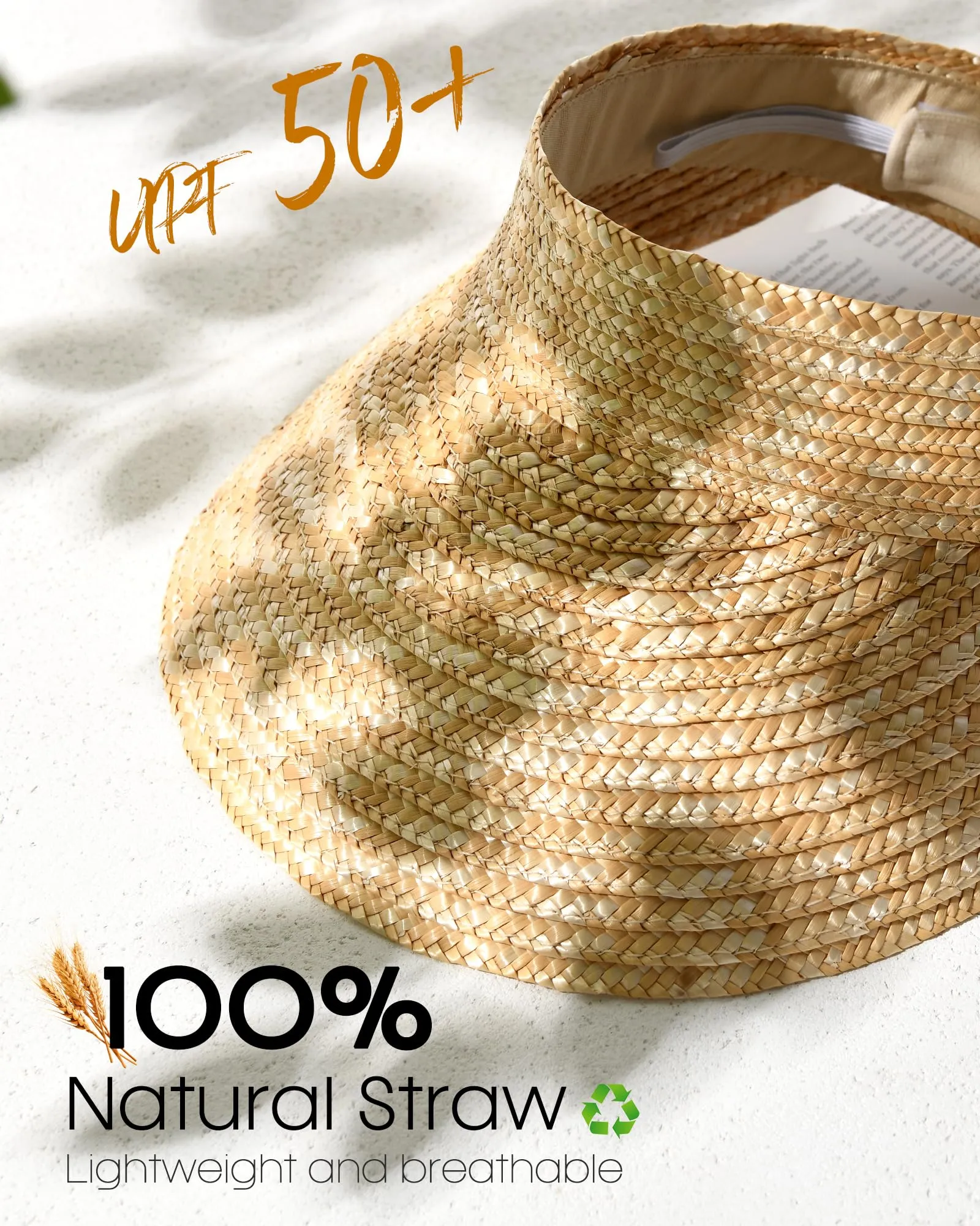 FURTALK Womens Straw Sun Visor Hats Wide Brim UV Protection Summer Beach Hat Roll Up Ponytail Travel Sun Hat sold by Roxie’s Picks product image thumbnail 2