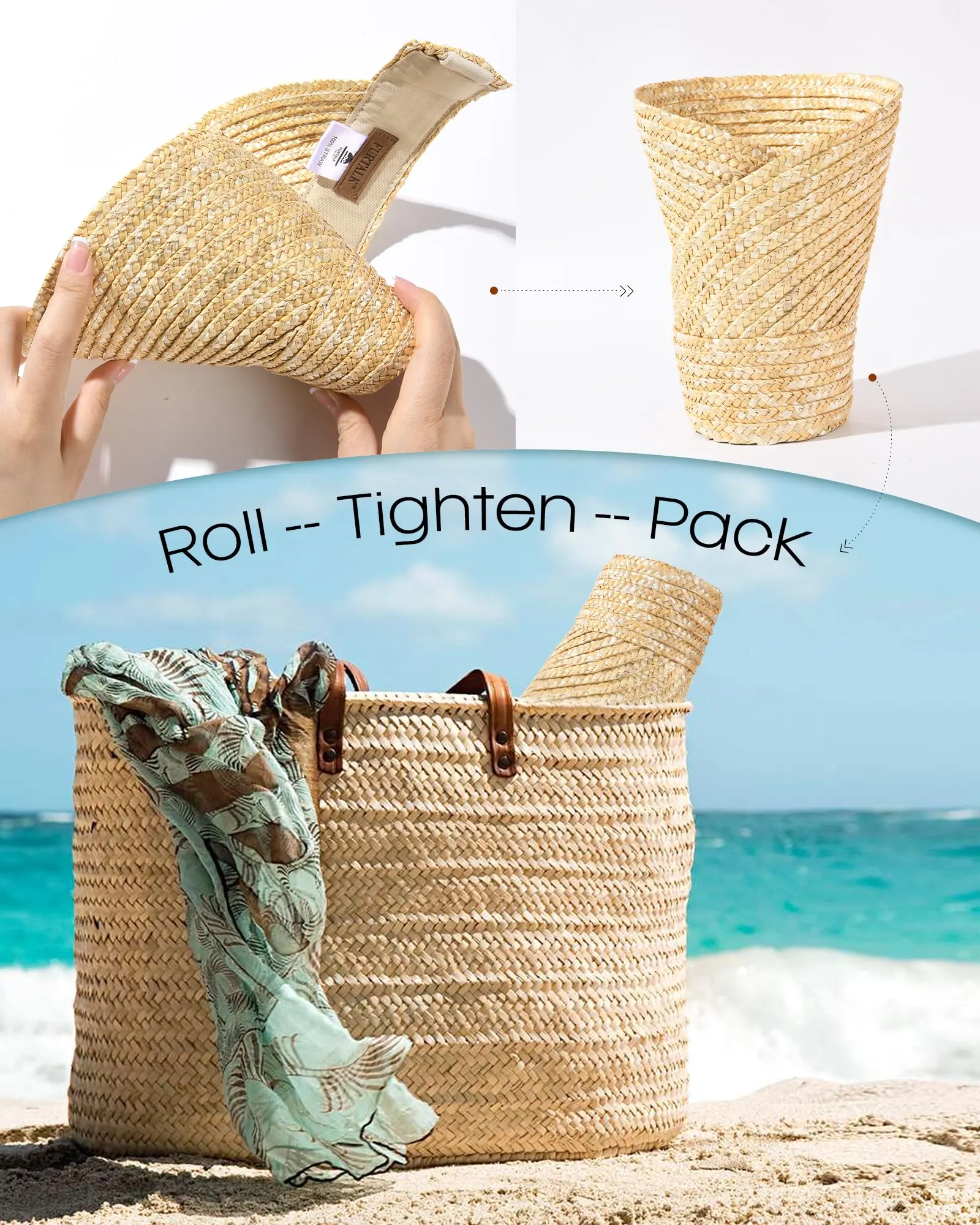 FURTALK Womens Straw Sun Visor Hats Wide Brim UV Protection Summer Beach Hat Roll Up Ponytail Travel Sun Hat sold by Roxie’s Picks product image thumbnail 4