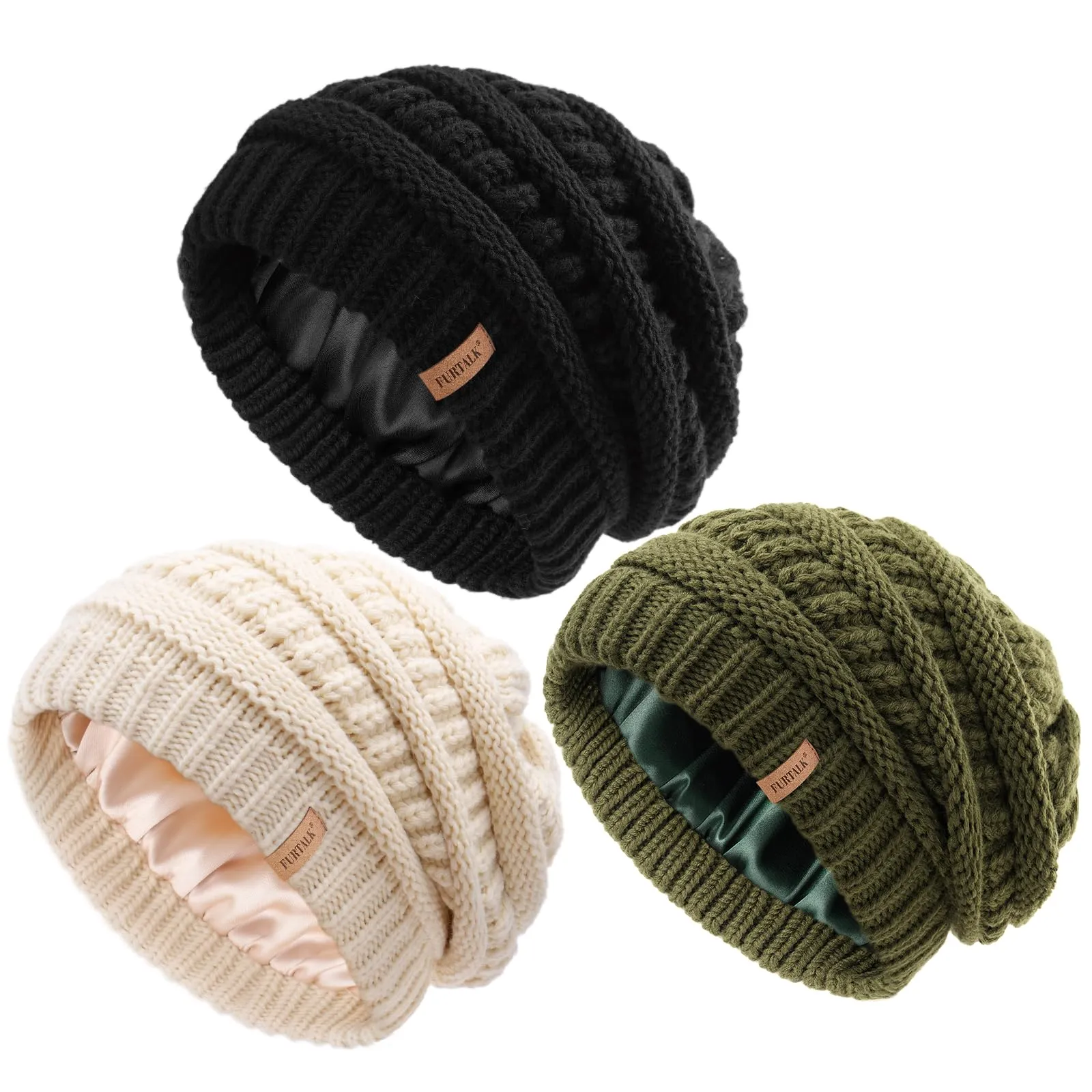 FURTALK Womes Slouchy Winter Beanie Knit Hat Satin Lined 3 Pack Thick Warm Fashionable Skull Cap sold by Roxie’s Picks product image thumbnail 2