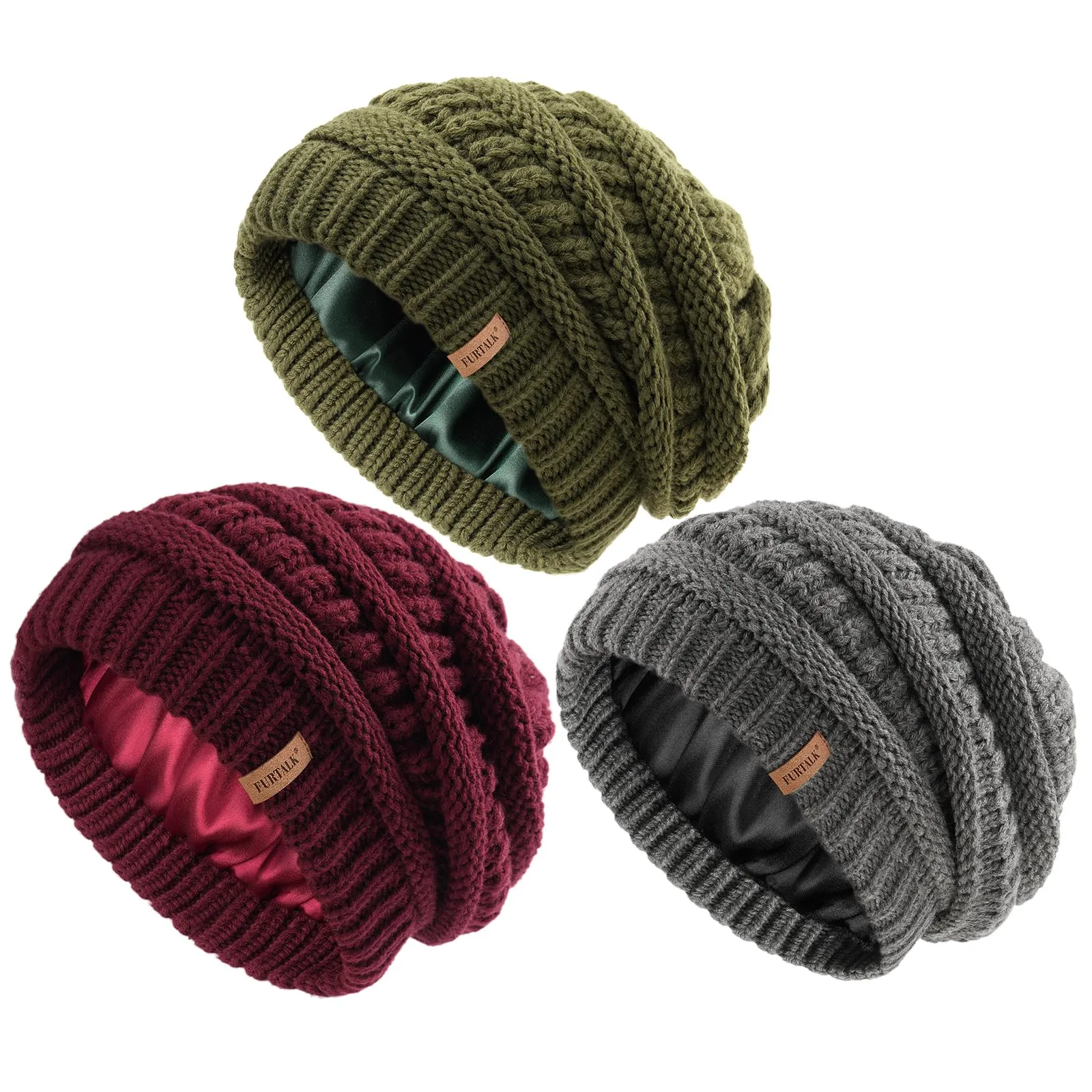 FURTALK Womes Slouchy Winter Beanie Knit Hat Satin Lined 3 Pack Thick Warm Fashionable Skull Cap sold by Roxie’s Picks product image thumbnail 3