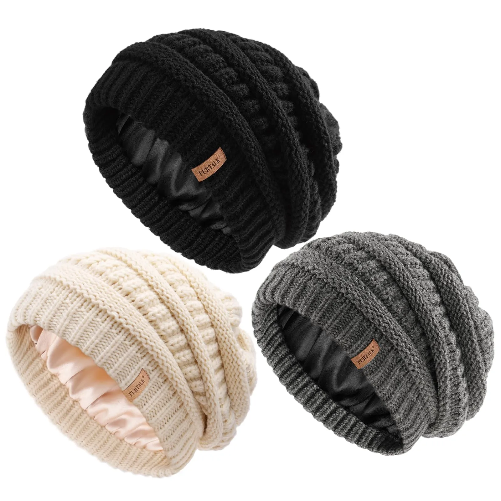 FURTALK Womes Slouchy Winter Beanie Knit Hat Satin Lined 3 Pack Thick Warm Fashionable Skull Cap sold by Roxie’s Picks