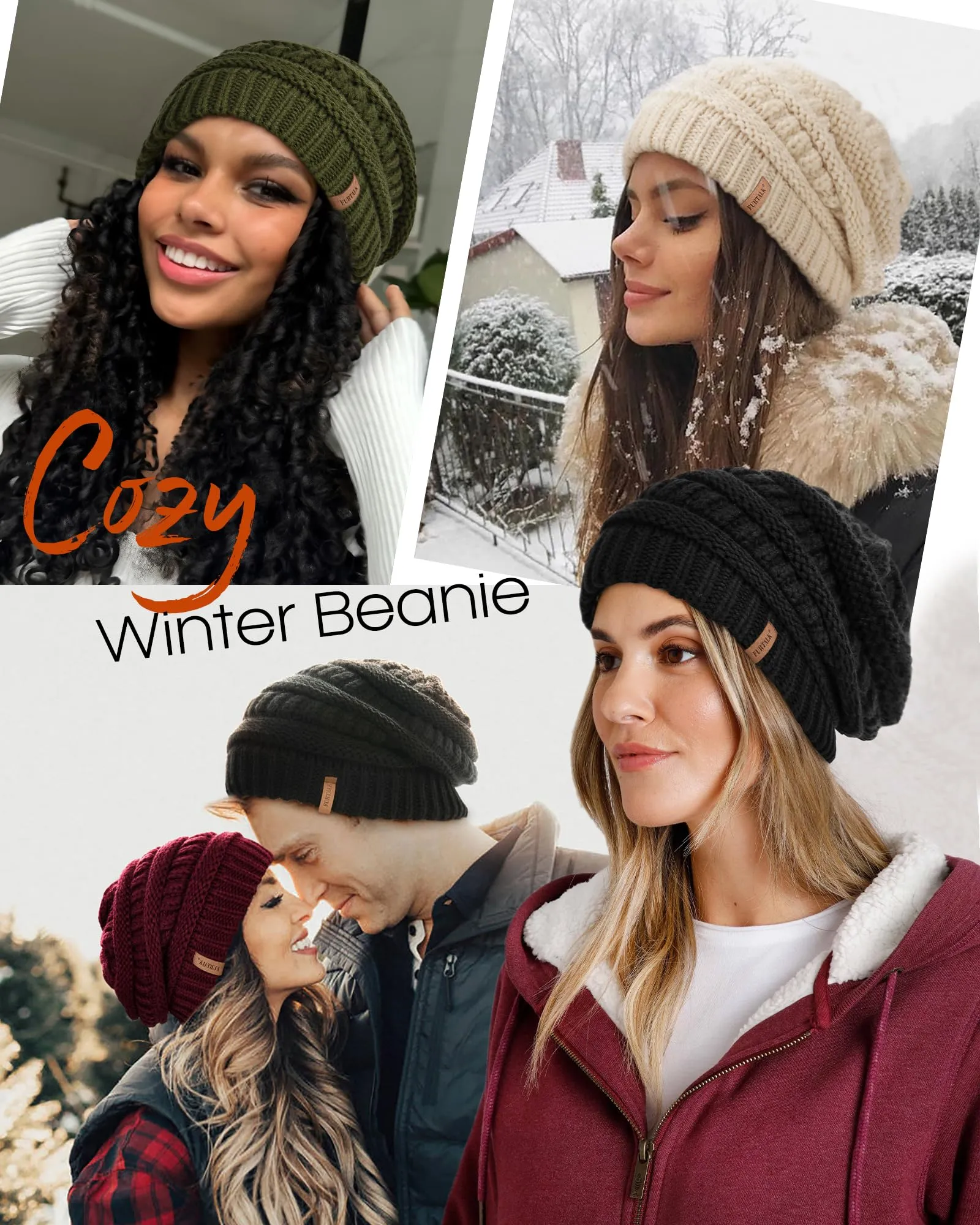 FURTALK Womes Slouchy Winter Beanie Knit Hat Satin Lined 3 Pack Thick Warm Fashionable Skull Cap sold by Roxie’s Picks product image thumbnail 5