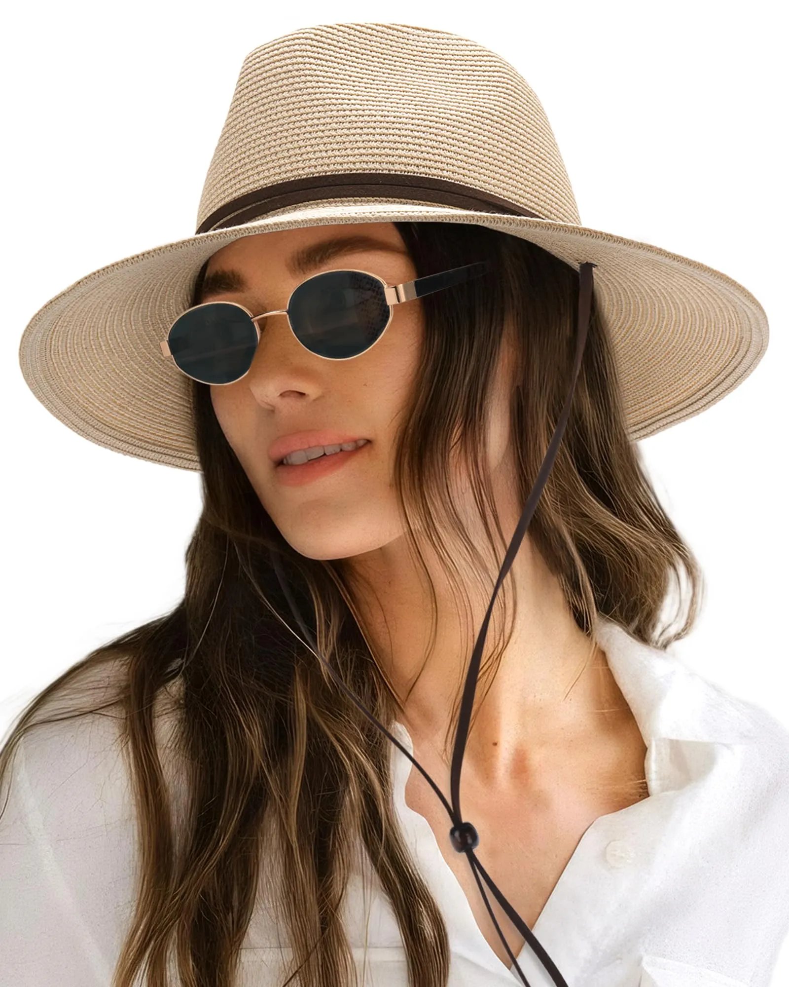 FURTALK Womens Sun Hat Summer Straw Beach Hats UPF 80+ Wide Brim Panama Fedora Hats with Wind Lanyard sold by Roxie’s Picks product image thumbnail 2
