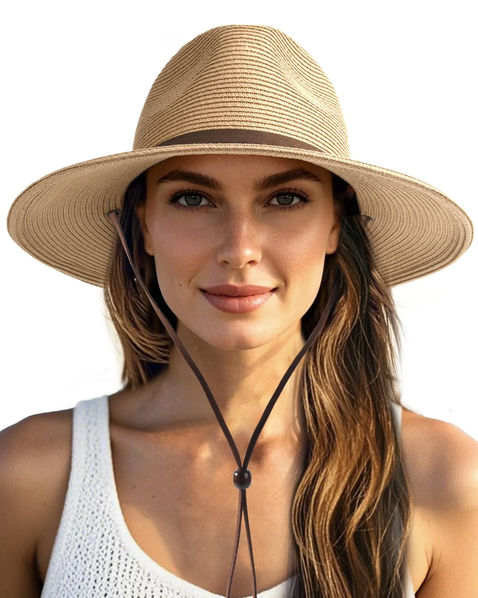 FURTALK Womens Sun Hat Summer Straw Beach Hats UPF 80+ Wide Brim Panama Fedora Hats with Wind Lanyard sold by Roxie’s Picks product image thumbnail 3