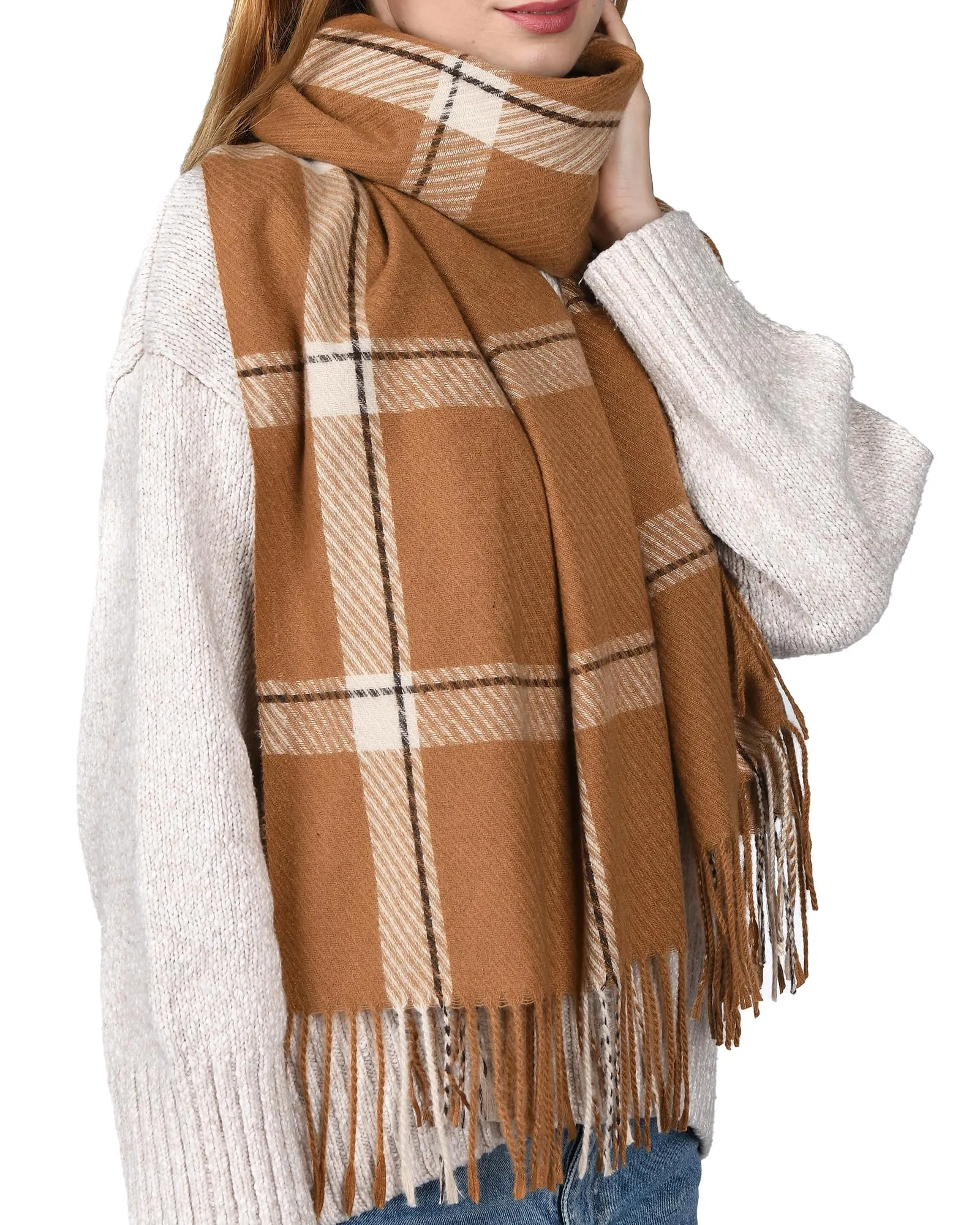FURTALK Winter Scarf for Women Shawl Cashmere Feel Tassel Plaid Large Oversized Scarves Wraps sold by Roxie’s Picks product image thumbnail 3