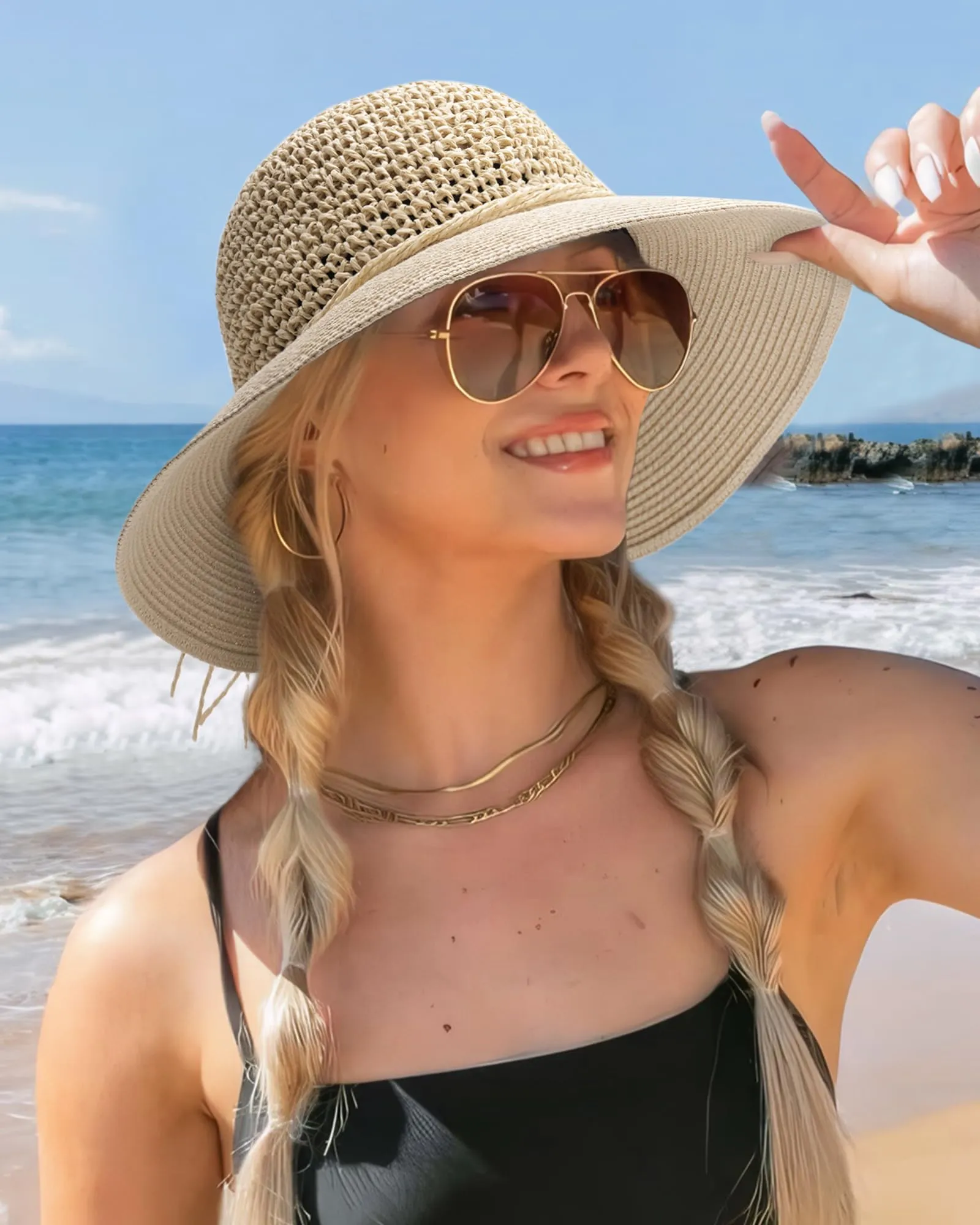 FURTALK Beach Hats for Women Summer Straw Sun Hat Wide Brim Crochet Hats sold by Roxie’s Picks product image thumbnail 4