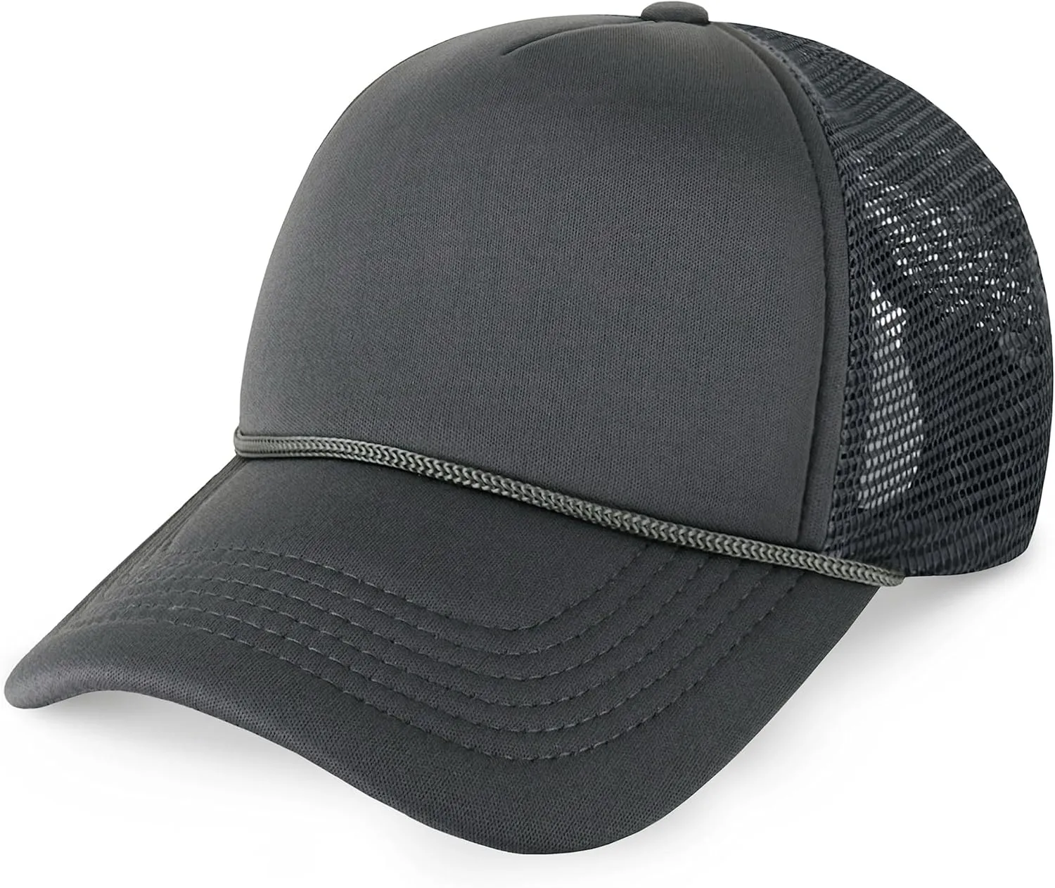 Classic Foam Trucker Hat Summer Mesh Cap Solid Two Toned Blank Foamhead hat for Mens Womens Adjustable Strap Light Weight (Charcoal) sold by Roxie’s Picks