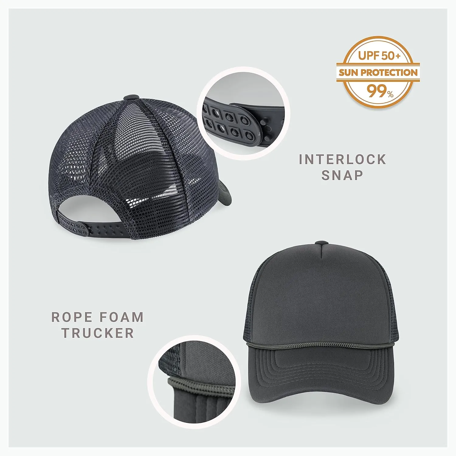 Classic Foam Trucker Hat Summer Mesh Cap Solid Two Toned Blank Foamhead hat for Mens Womens Adjustable Strap Light Weight (Charcoal) sold by Roxie’s Picks product image thumbnail 2