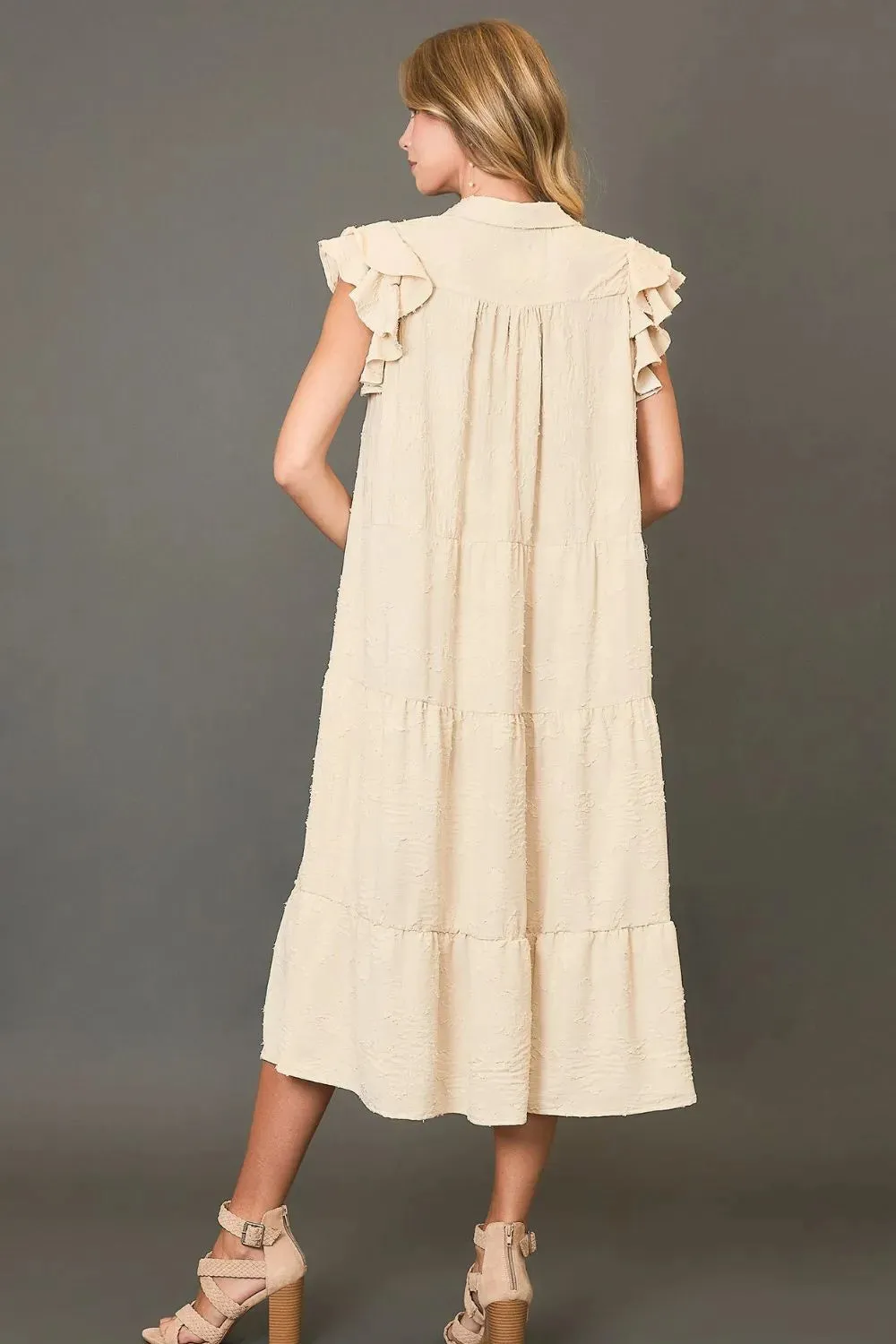 Umgee Full Size Tiered Floral Burnout Ruffle Sleeve Midi Dress Plus Size sold by Roxie’s Picks product image thumbnail 3