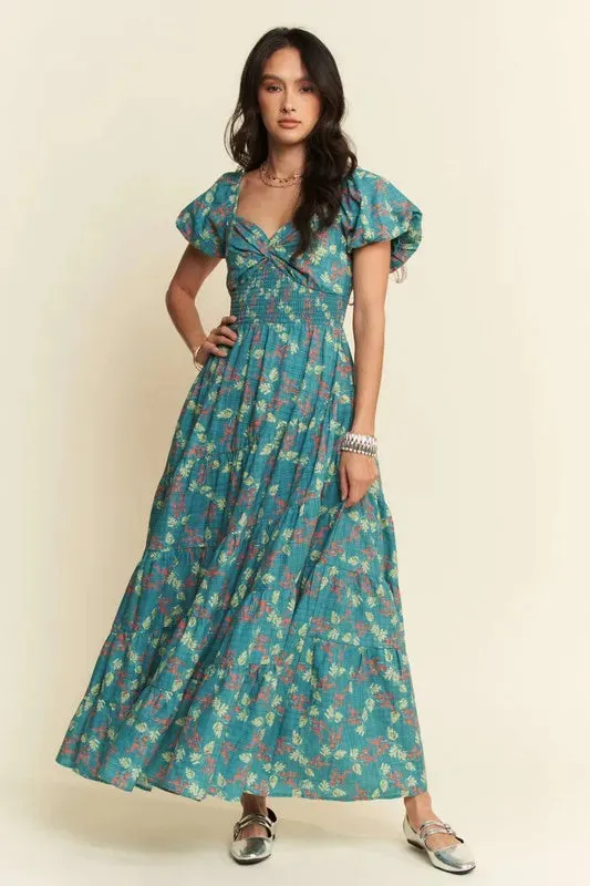 Davi & Dani Lightweight Sweetheart Neck Textured Tiered Maxi Dress sold by Roxie’s Picks