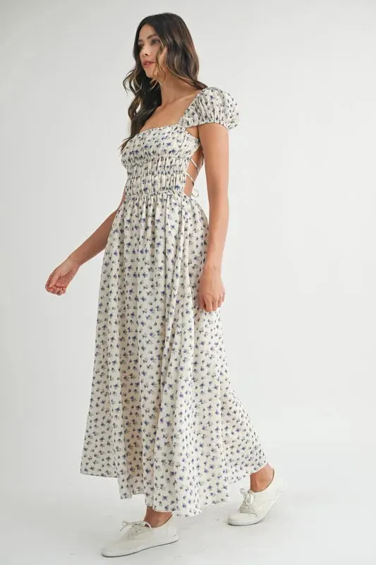 MABLE Floral Print Puff Sleeve Gathered Midi Dress sold by Roxie’s Picks product image thumbnail 4