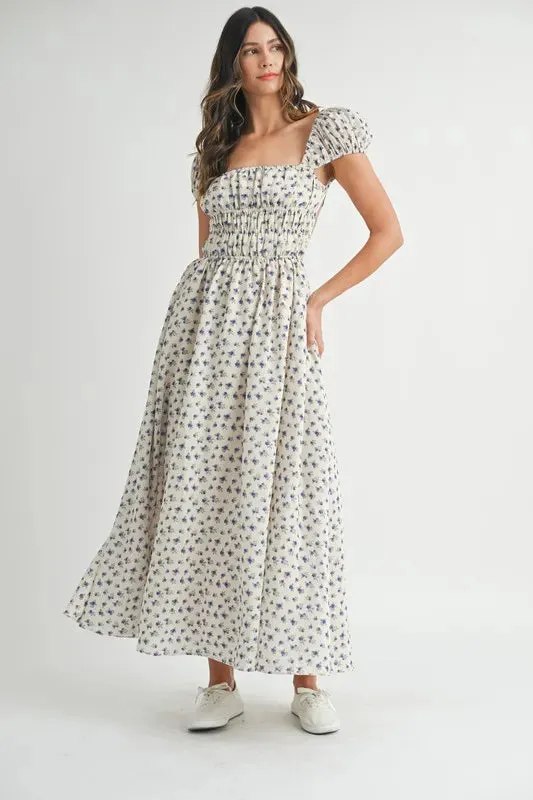 MABLE Floral Print Puff Sleeve Gathered Midi Dress sold by Roxie’s Picks product image thumbnail 3