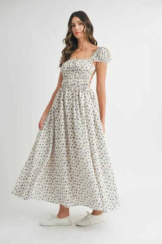MABLE Floral Print Puff Sleeve Gathered Midi Dress sold by Roxie’s Picks product image thumbnail 2