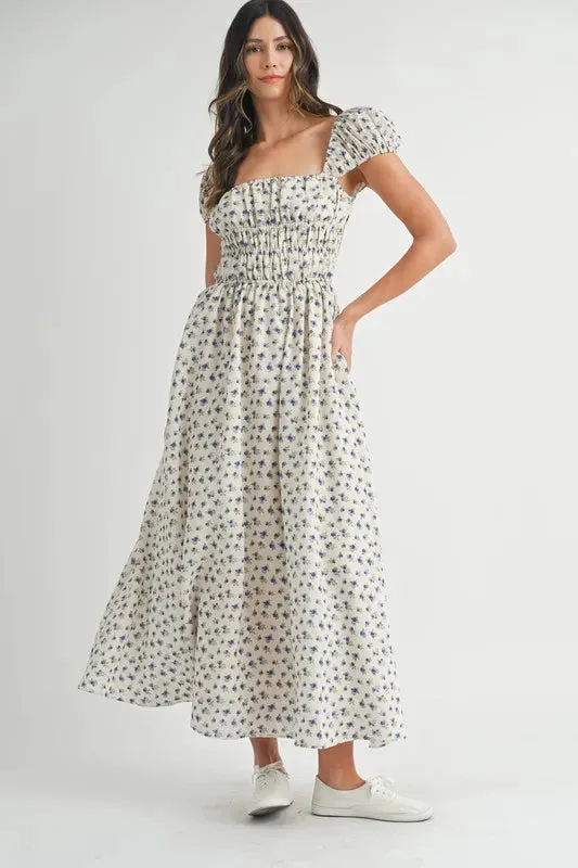 MABLE Floral Print Puff Sleeve Gathered Midi Dress sold by Roxie’s Picks