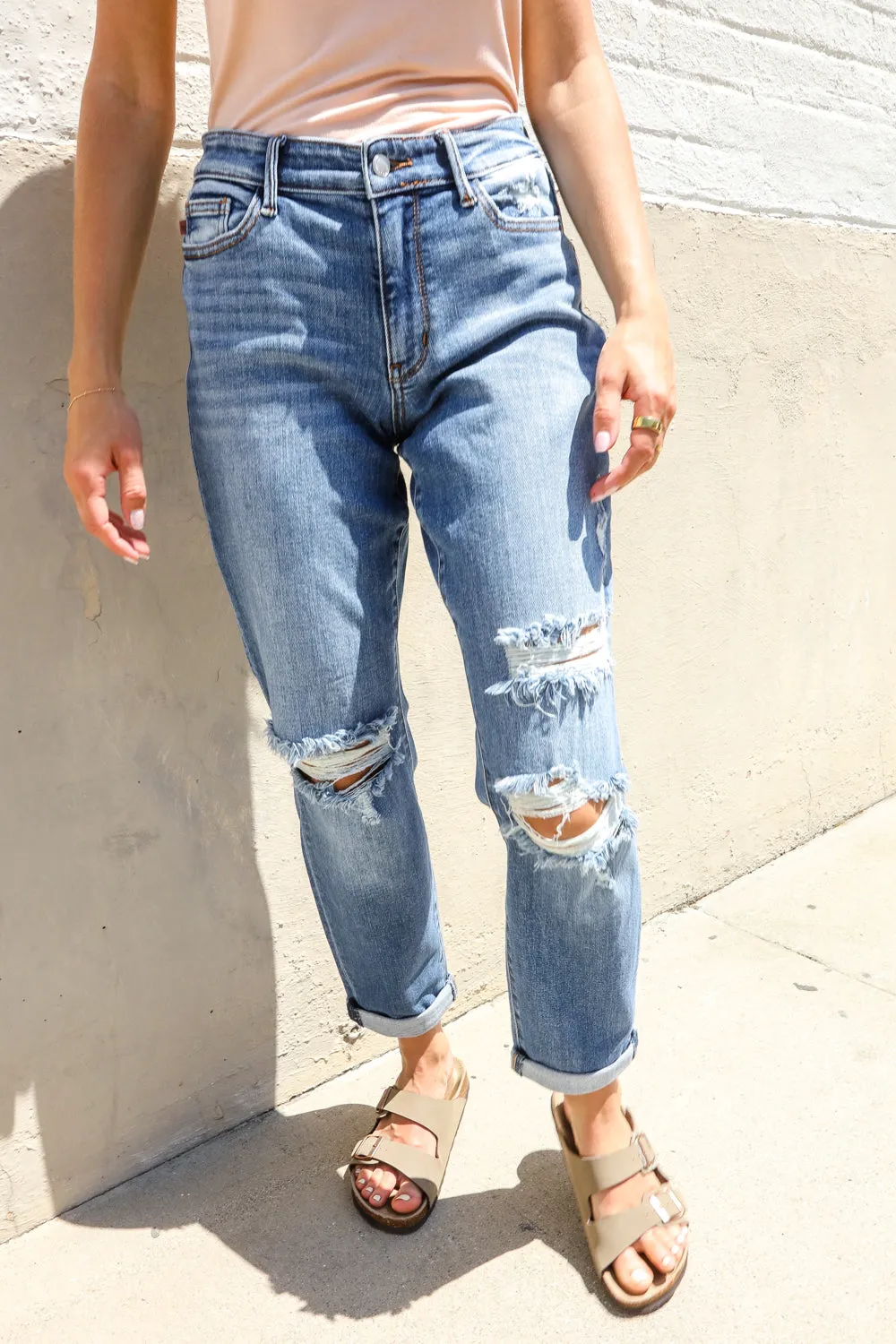 Judy Blue High-Rise Boyfriend Cuffed Hem Distressed Jeans sold by Roxie’s Picks product image thumbnail 4