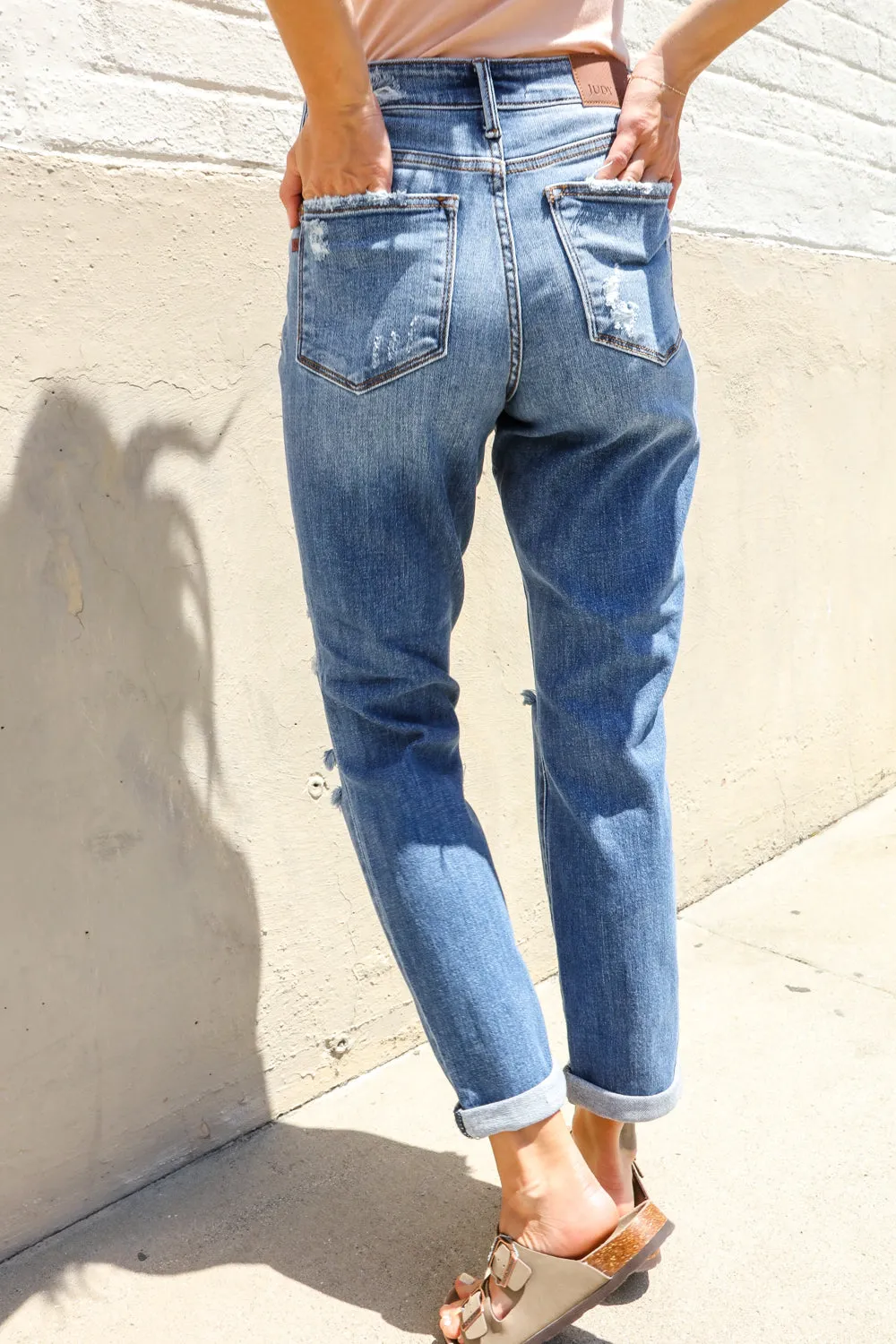Judy Blue High-Rise Boyfriend Cuffed Hem Distressed Jeans sold by Roxie’s Picks product image thumbnail 2