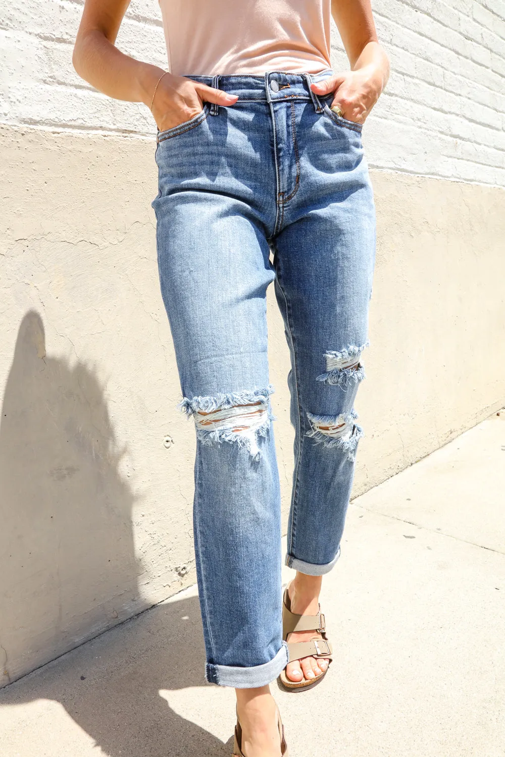 Judy Blue High-Rise Boyfriend Cuffed Hem Distressed Jeans sold by Roxie’s Picks product image thumbnail 5
